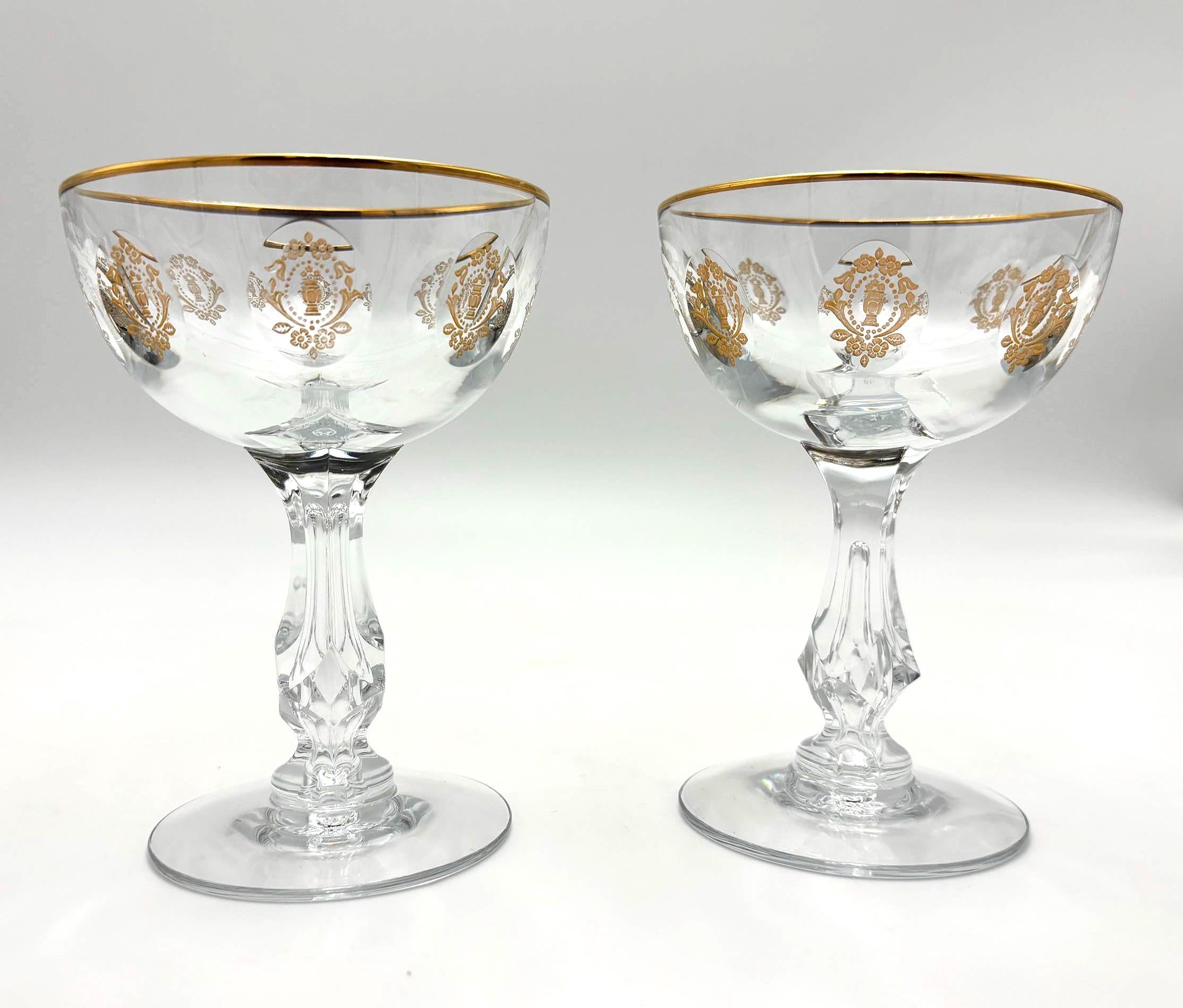 Vintage Franciscan Masterpiece Crystal Palais Versailles Gold Champagne Coupe Glasses Set of 2, Gold Rim Gilt Cocktail Glasses