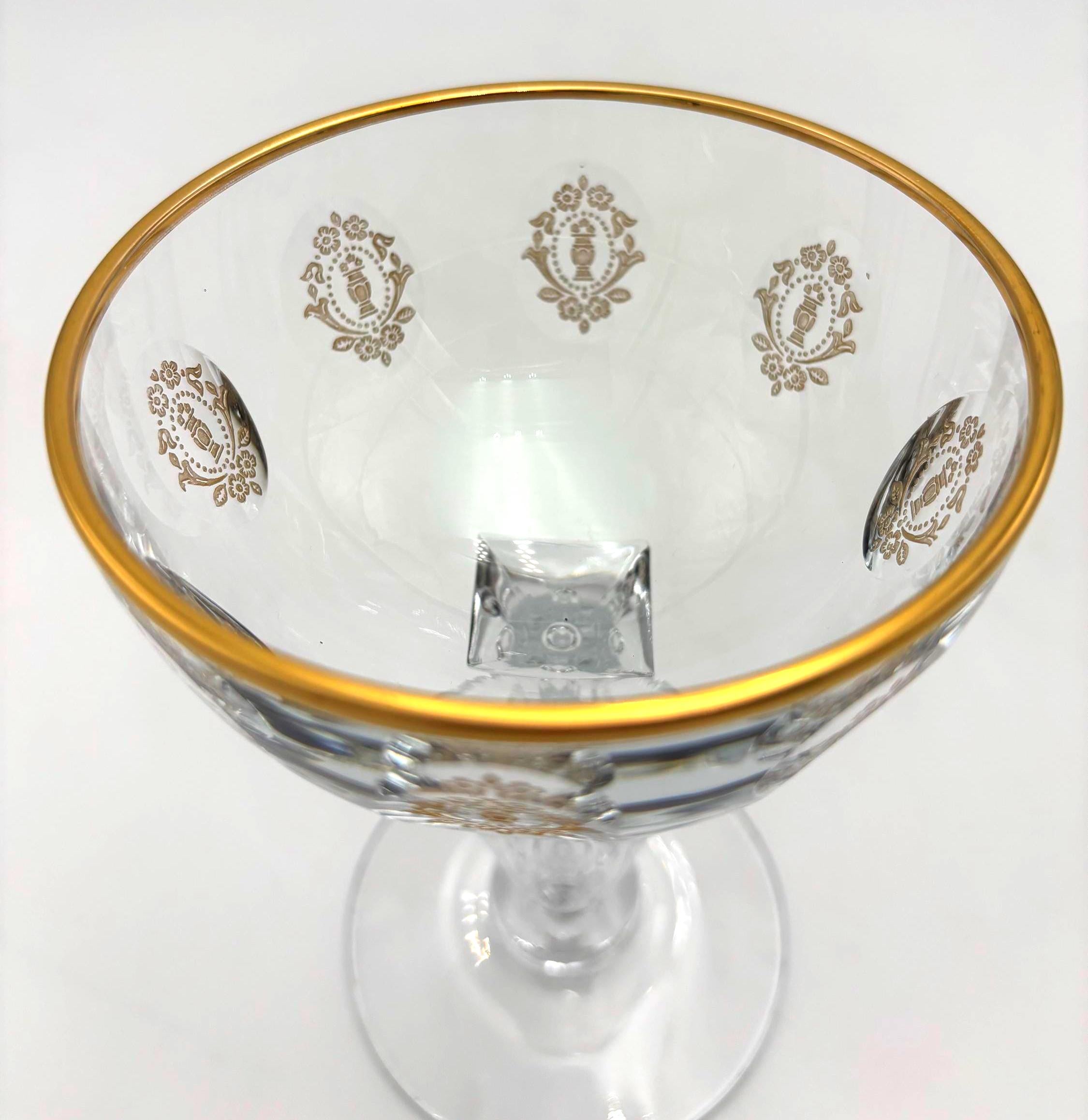 Vintage Franciscan Masterpiece Crystal Palais Versailles Gold Champagne Coupe Glasses Set of 2, Gold Rim Gilt Cocktail Glasses