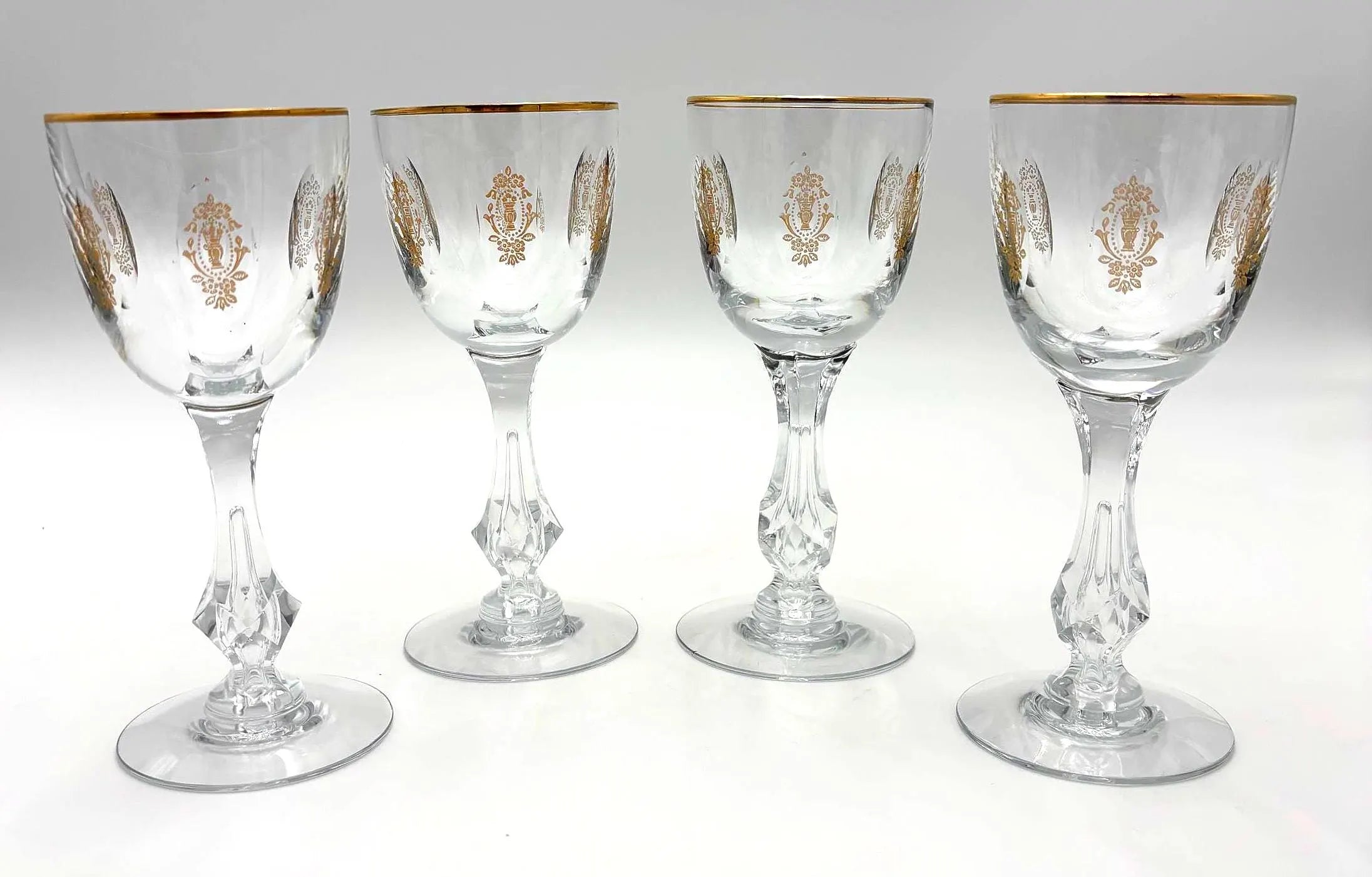 Vintage Franciscan Masterpiece Crystal Palais Versailles Gold White Wine Glasses Set of 4, Gold Rim Gilt Stemware, Hollywood Regency Barware