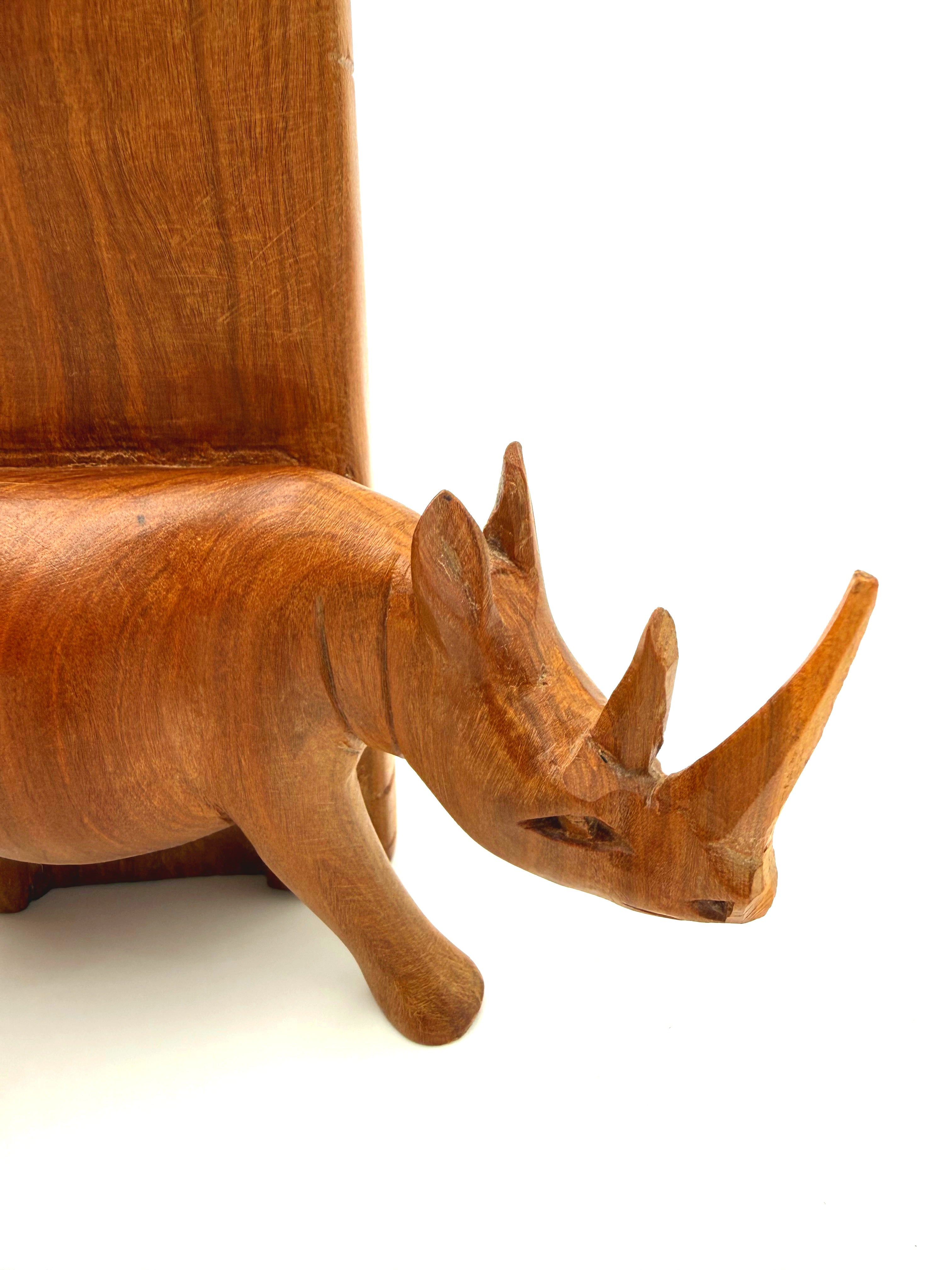 VINTAGE HAND CARVED WOOD RHINO BOOKENDS