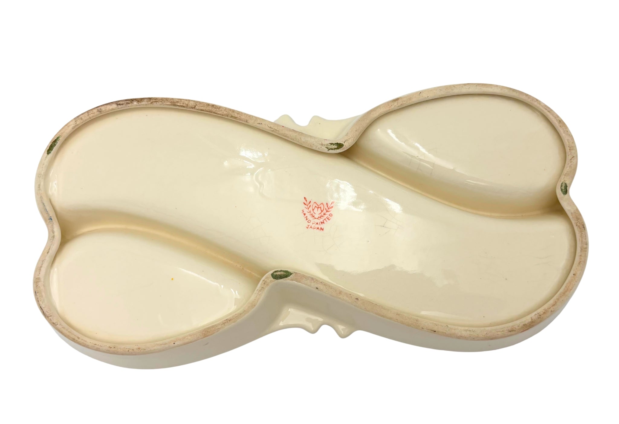 VINTAGE HAND PAINTED JAPAN GOLD PORCELAIN DIVIDED RELISH TRAY, 1920S–1930S ART NOUVEAU MORIAGE SERVING DISH