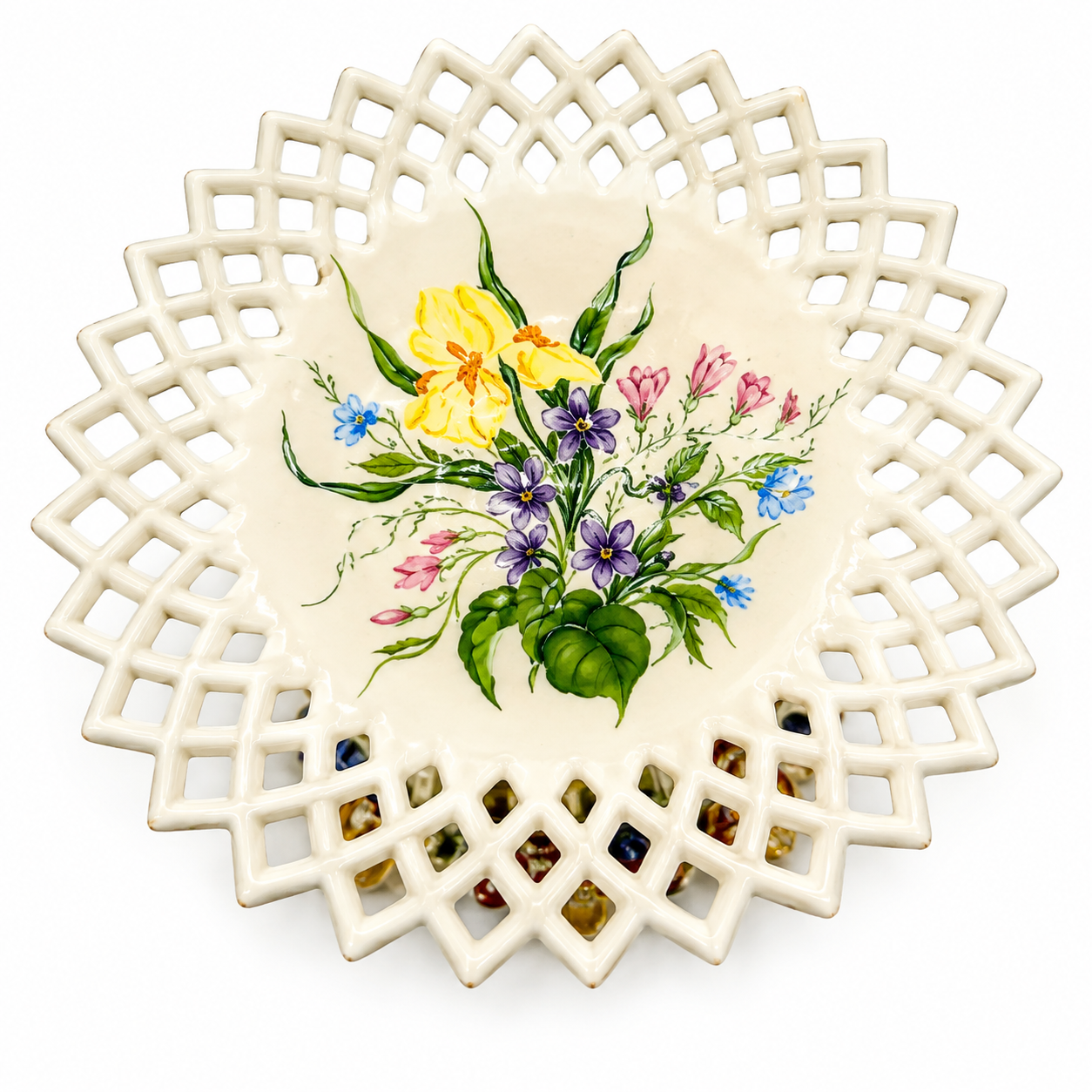 VINTAGE HAND-PAINTED STUDIO CERAMIC PEDESTAL CAKE STAND | ROCOCO REVIVAL CENTERPIECE