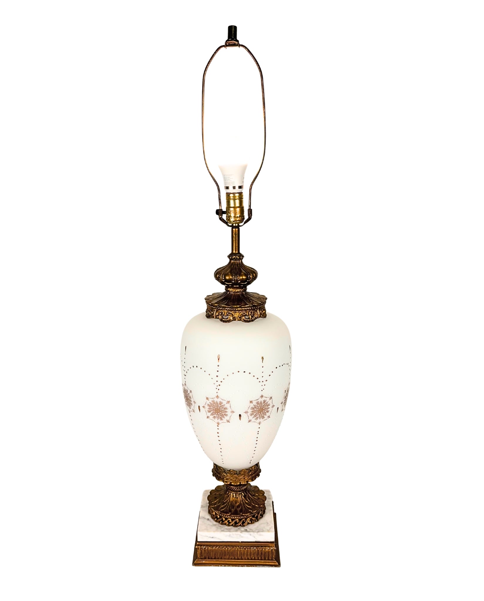 VINTAGE HOLLYWOOD REGENCY WHITE & GOLD LAMP; GOLD URN TABLE LAMP WITH MARBLE BASE