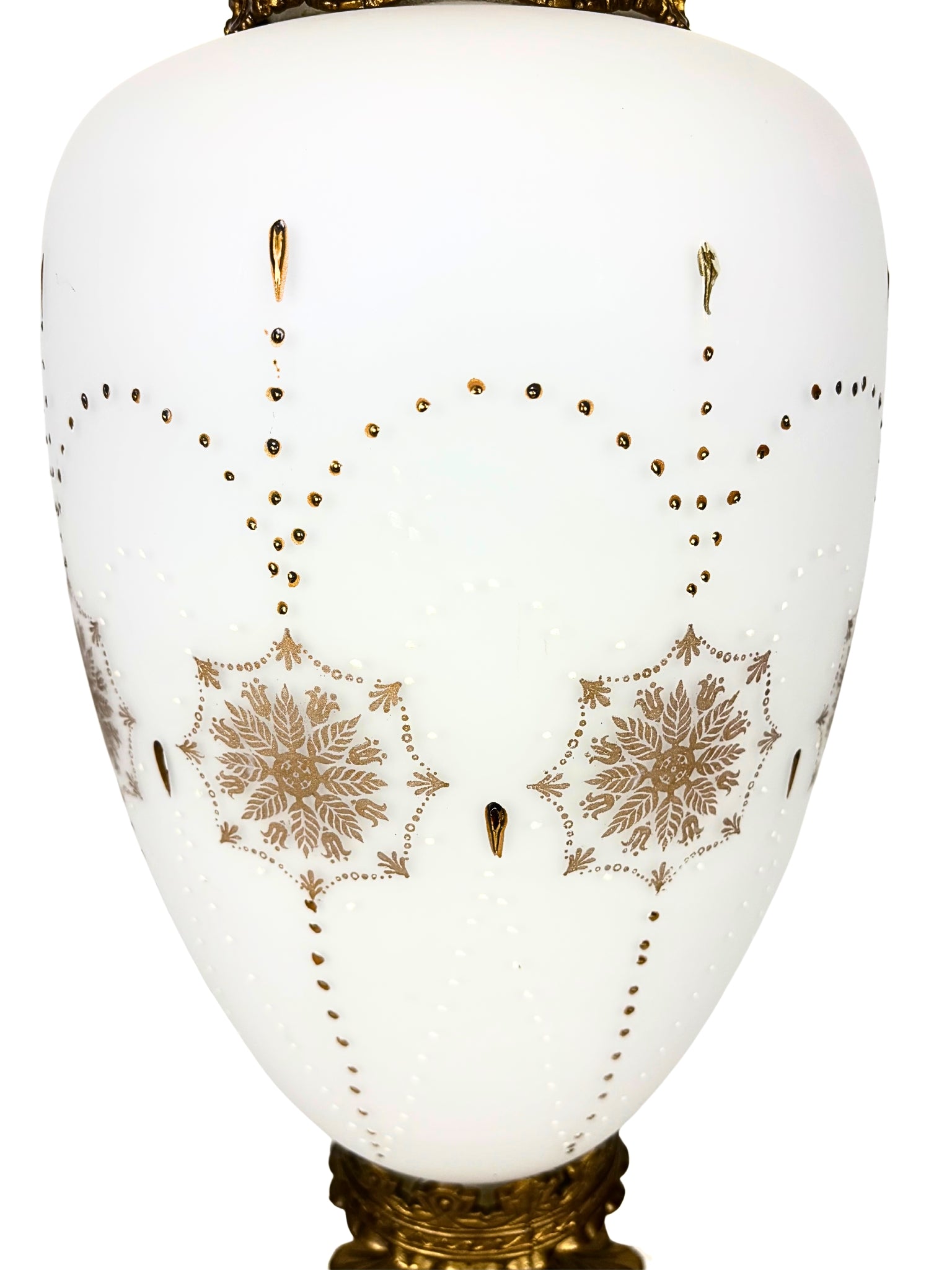 VINTAGE HOLLYWOOD REGENCY WHITE & GOLD LAMP; GOLD URN TABLE LAMP WITH MARBLE BASE