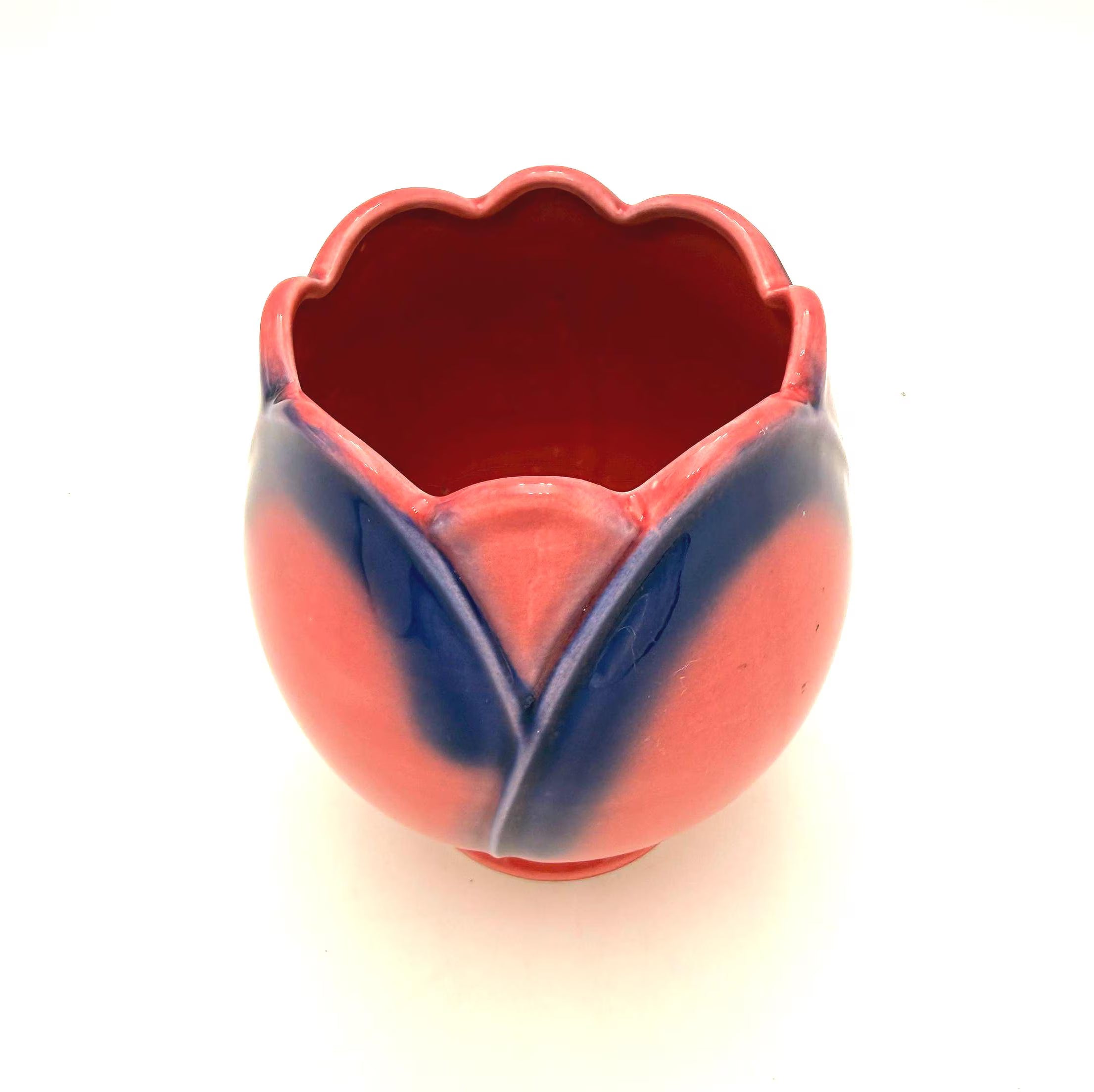 VINTAGE HULL POTTERY TULIP VASE | PINK & COBALT BLUE GLAZE | MID-CENTURY AMERICAN ART POTTERY | CIRCA 1950s–1960s