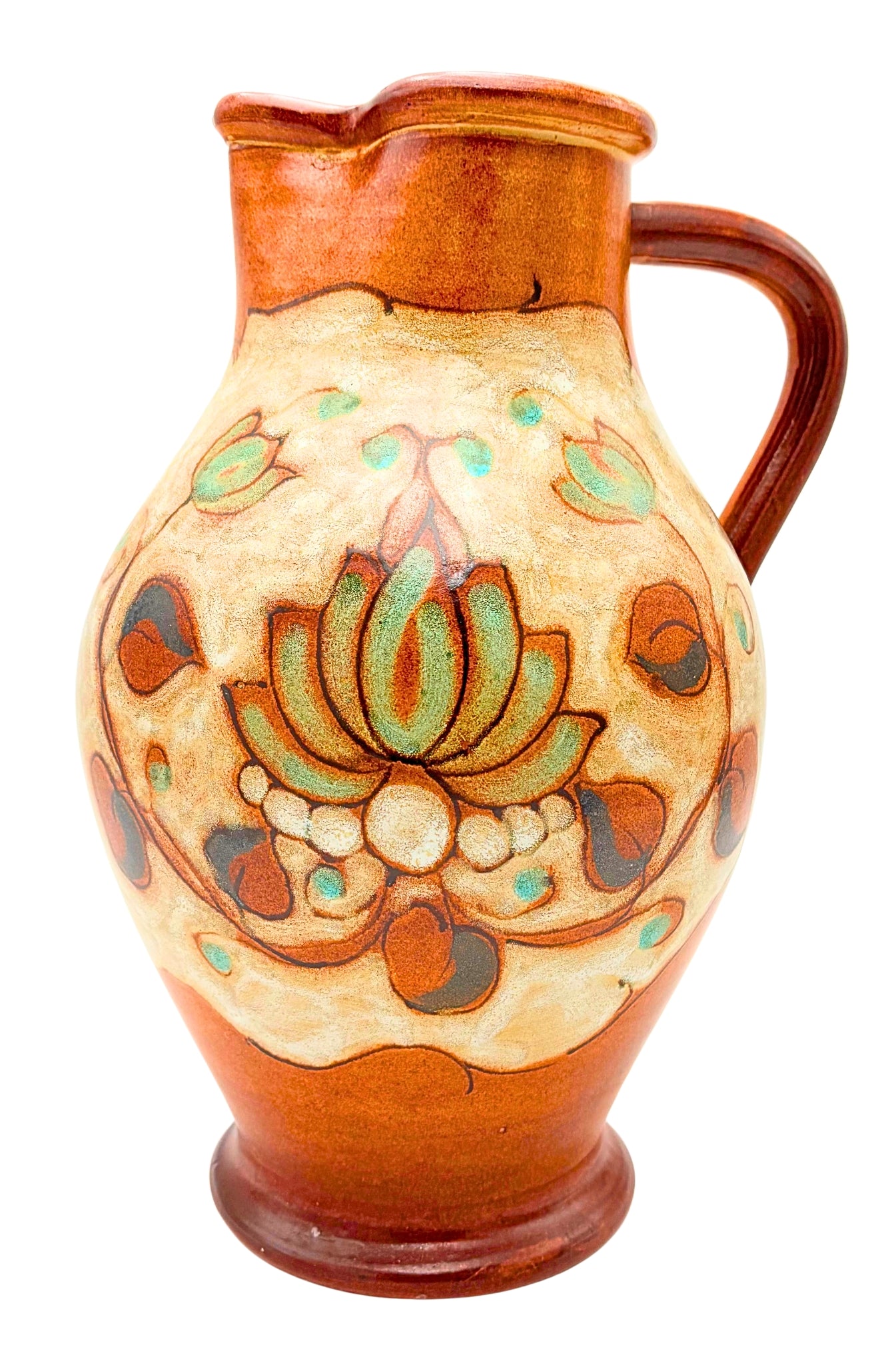 VINTAGE ITALIAN HAND-PAINTED POTTERY PITCHER | LARGE CERAMIC JUG | TUSCAN FARMHOUSE DECOR | MEDITERRANEAN VILLA STYLE