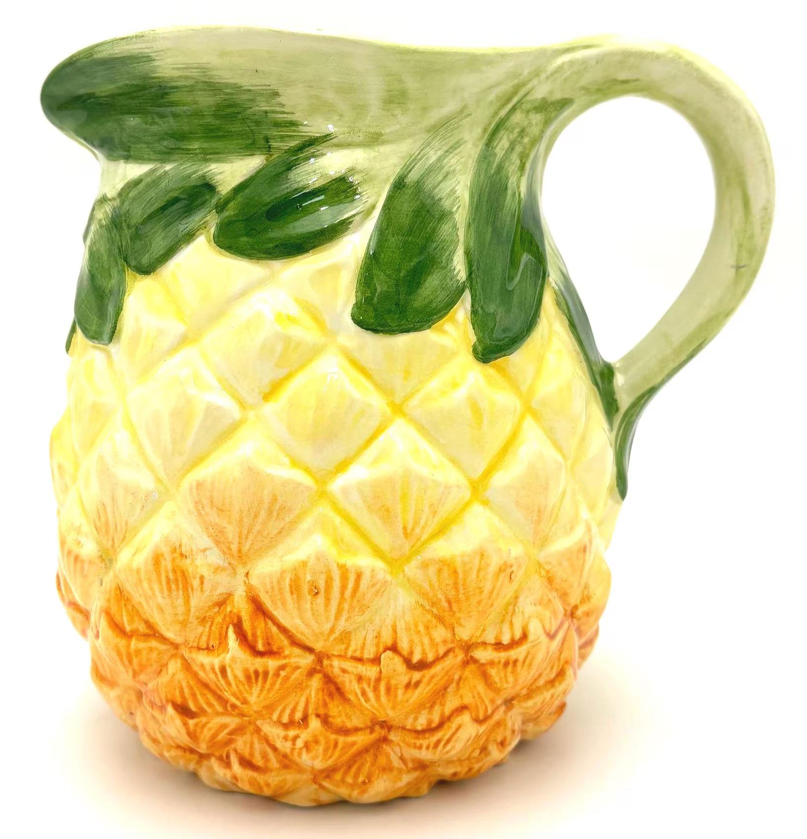 Vintage Italian Pineapple Pitcher Intrada Majolica Style Ceramic Vase Coastal Barware Palm Beach Decor Yellow Green Fruit Pitcher