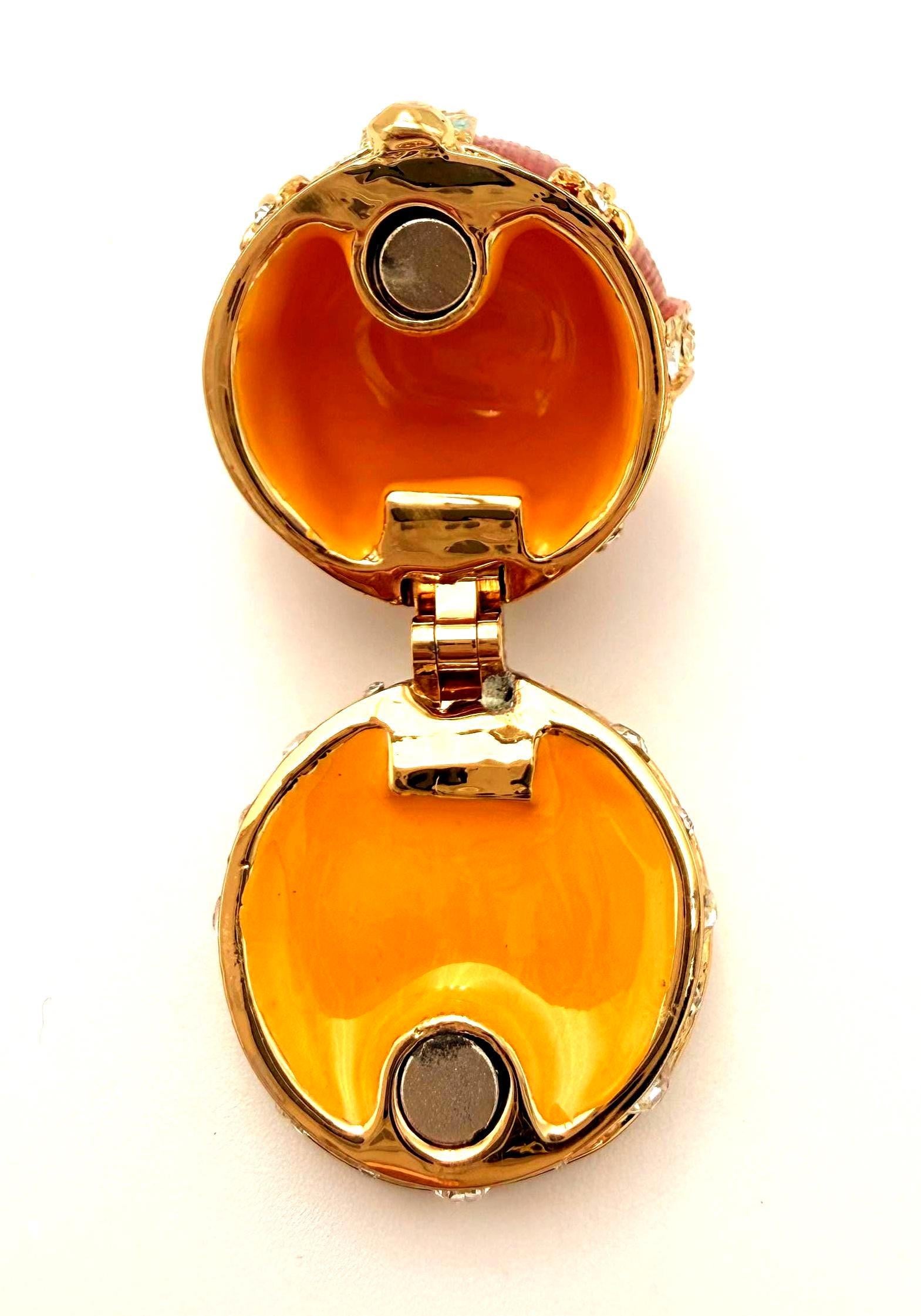 VINTAGE JEWELED CROWN TRINKET BOX – FABERGÉ STYLE ENAMEL MINI RING HOLDER, RED AND GOLD RHINESTONE JEWELRY BOX