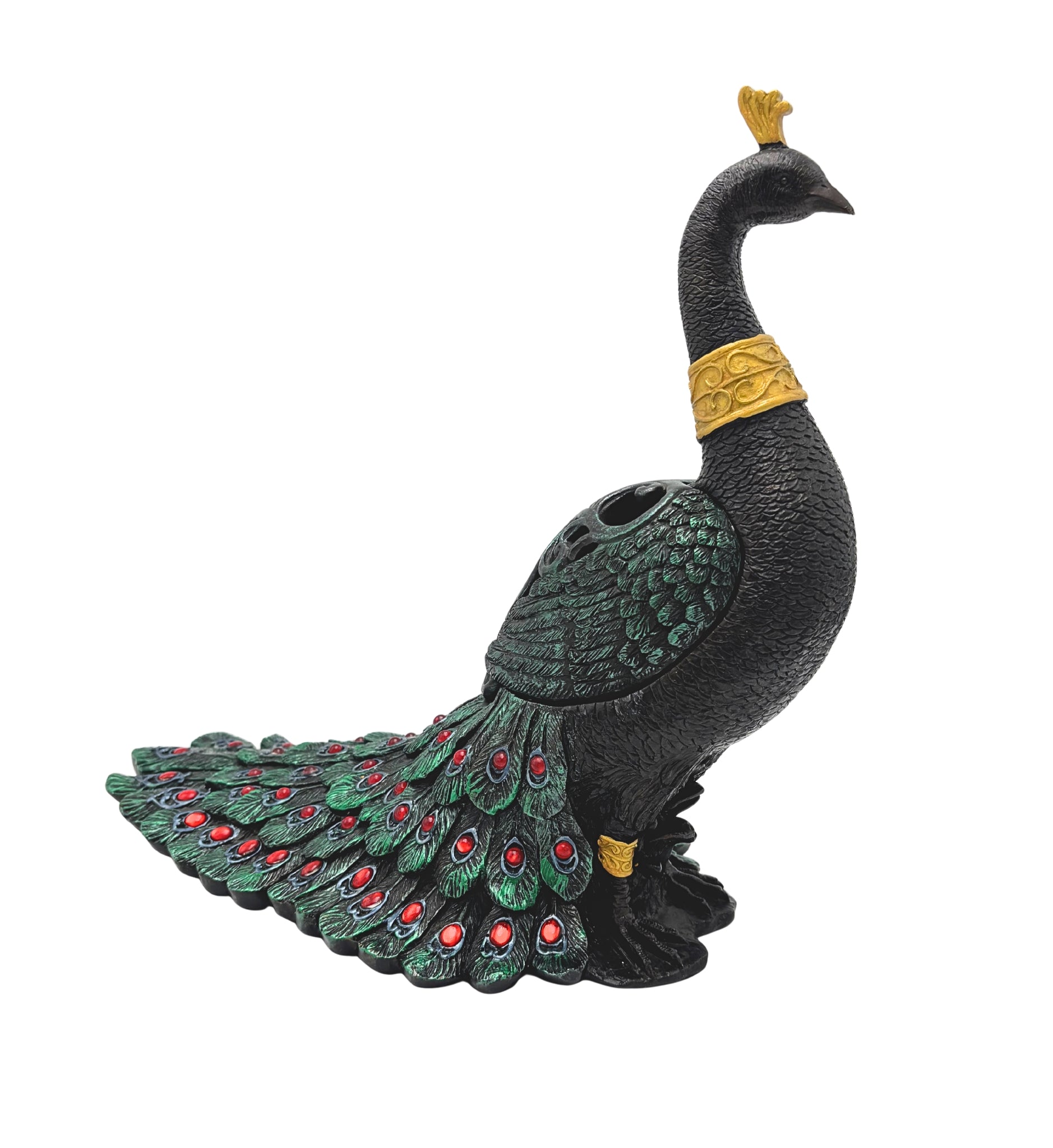 LARGE JEWELED PEACOCK DECORATIVE STORAGE VESSEL