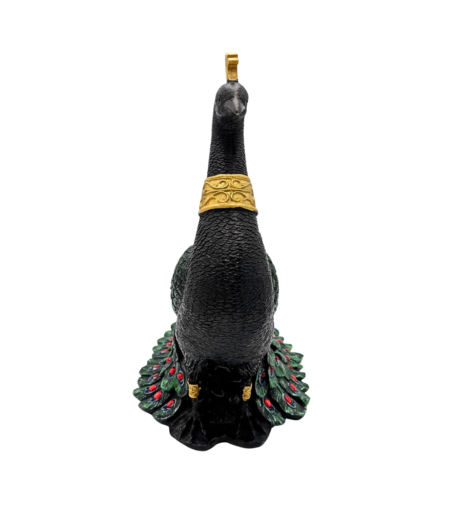 LARGE JEWELED PEACOCK DECORATIVE STORAGE VESSEL