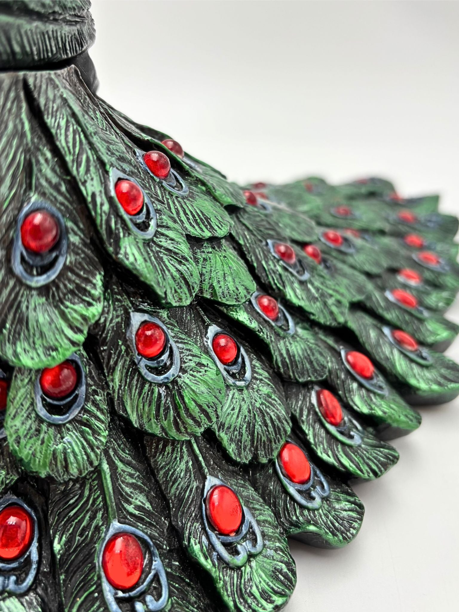 LARGE JEWELED PEACOCK DECORATIVE STORAGE VESSEL