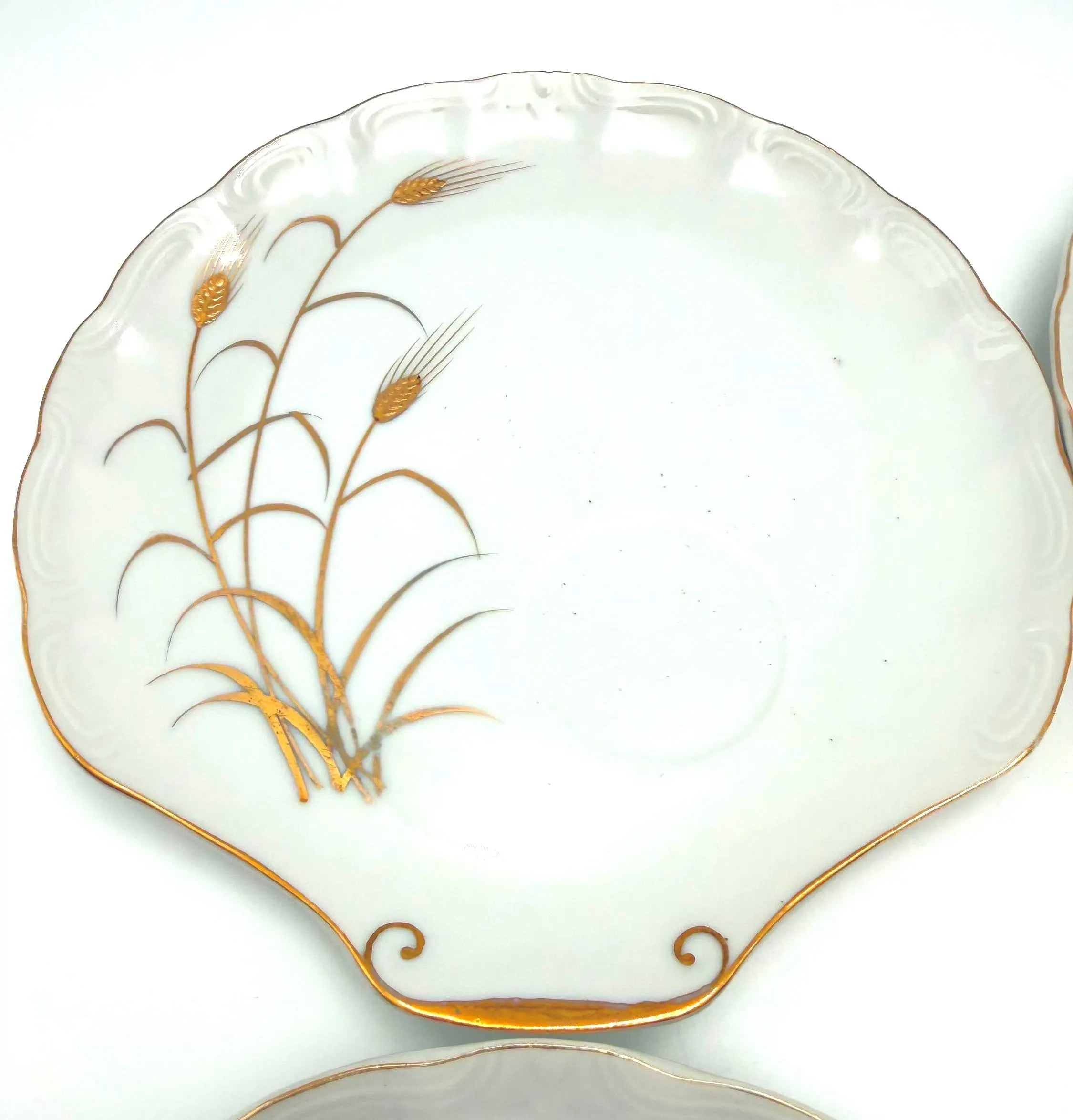 VINTAGE LIPPER & MANN GOLDEN WHEAT LUNCHEON PLATES, SET OF 4, HAND PAINTED JAPANESE FINE CHINA