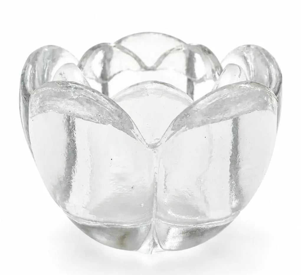 VINTAGE LOTUS FLOWER GLASS VOTIVE HOLDER | CLEAR PRESSED ART GLASS TEALIGHT CANDLEHOLDER