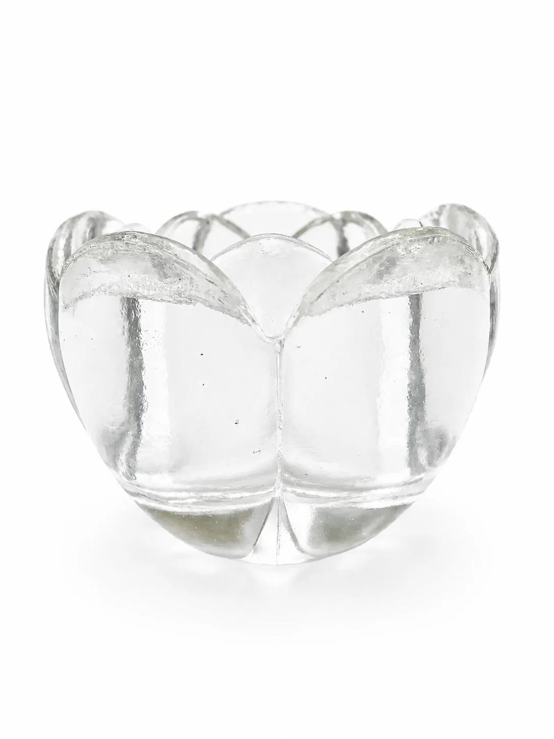 VINTAGE LOTUS FLOWER GLASS VOTIVE HOLDER | CLEAR PRESSED ART GLASS TEALIGHT CANDLEHOLDER