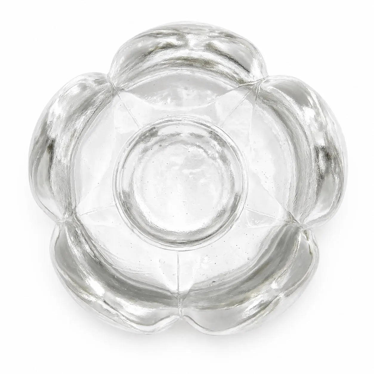 VINTAGE LOTUS FLOWER GLASS VOTIVE HOLDER | CLEAR PRESSED ART GLASS TEALIGHT CANDLEHOLDER