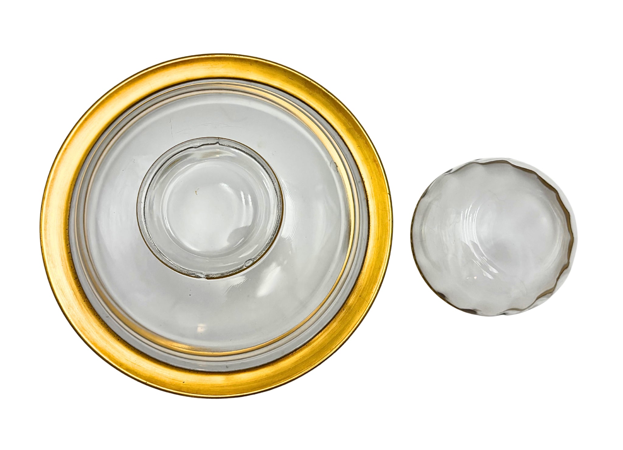 VINTAGE MID-CENTURY GOLD ENCRUSTED GLASS CHIP AND DIP BOWL SET