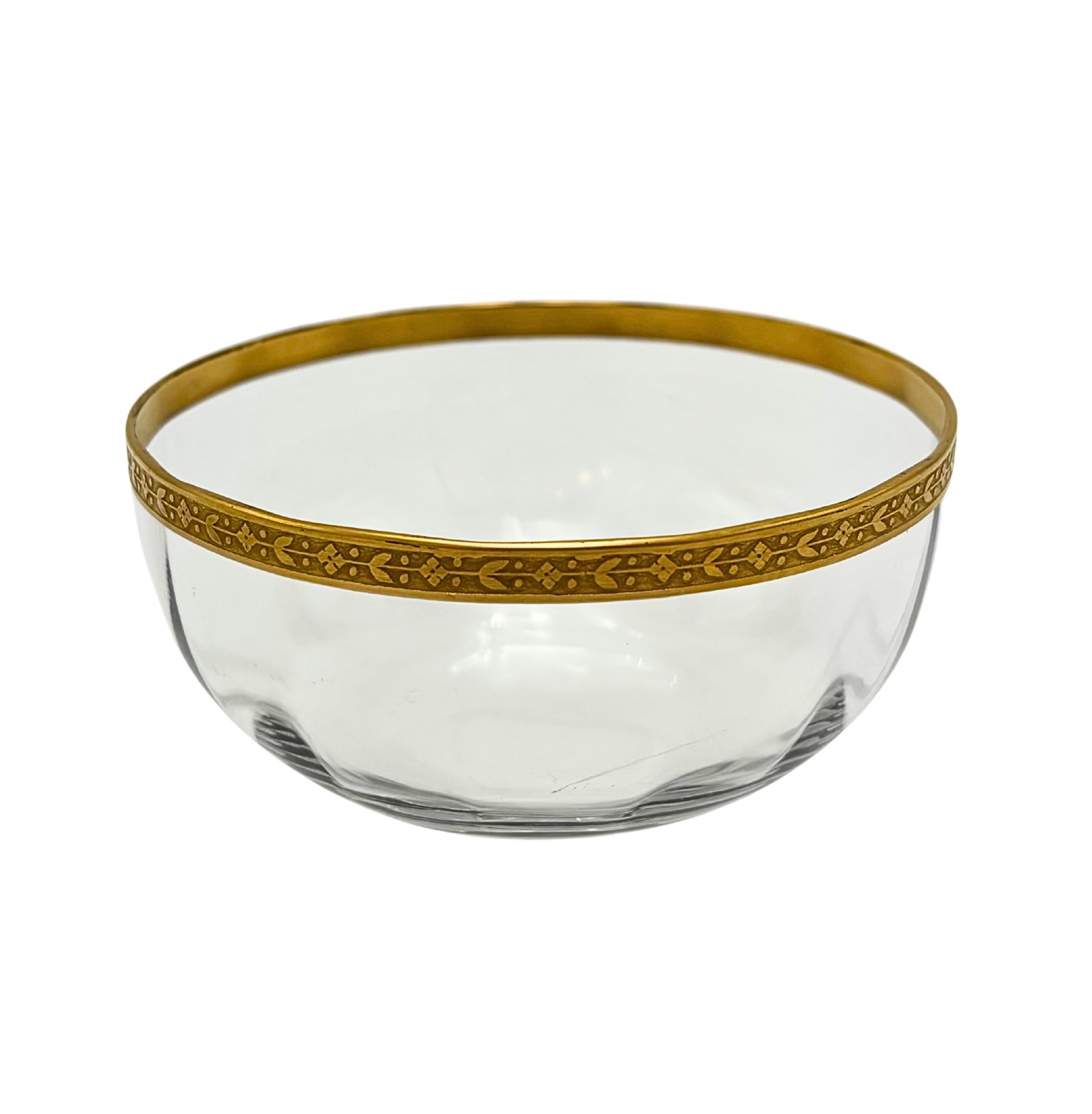 VINTAGE MID-CENTURY GOLD ENCRUSTED GLASS CHIP AND DIP BOWL SET