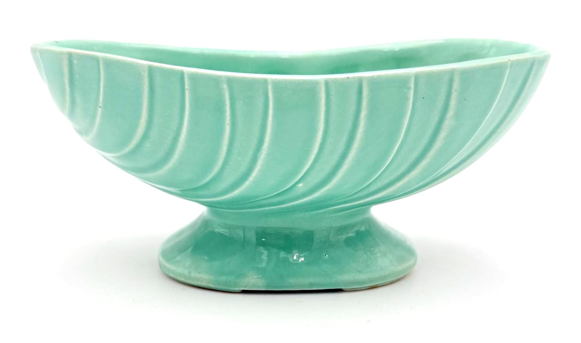 VINTAGE MID-CENTURY USA ART POTTERY HYACINTH BULB PLANTER | SEAFOAM AQUA CERAMIC PEDESTAL VASE | ROYAL HAEGER STYLE
