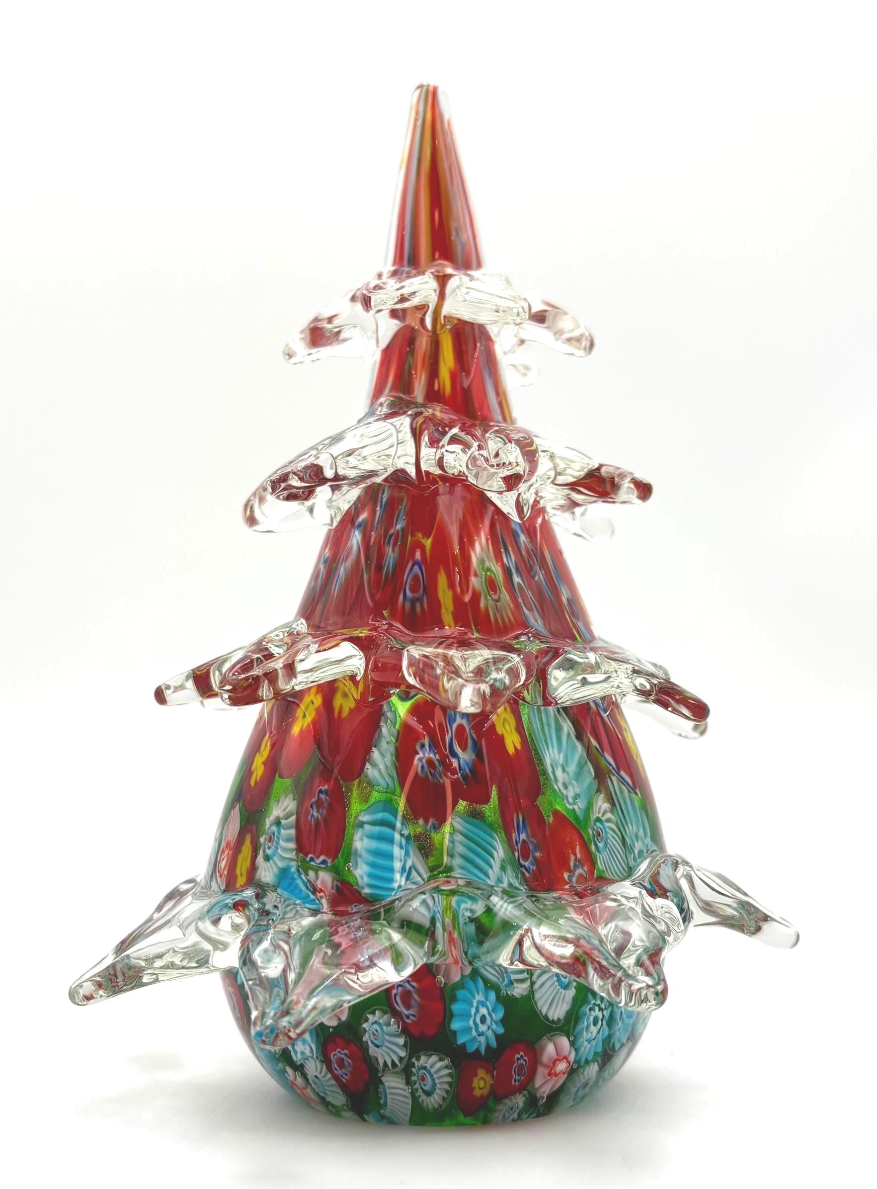 VINTAGE MURANO MILLEFIORI GLASS CHRISTMAS TREE | HAND BLOWN ITALIAN ART GLASS HOLIDAY SCULPTURE