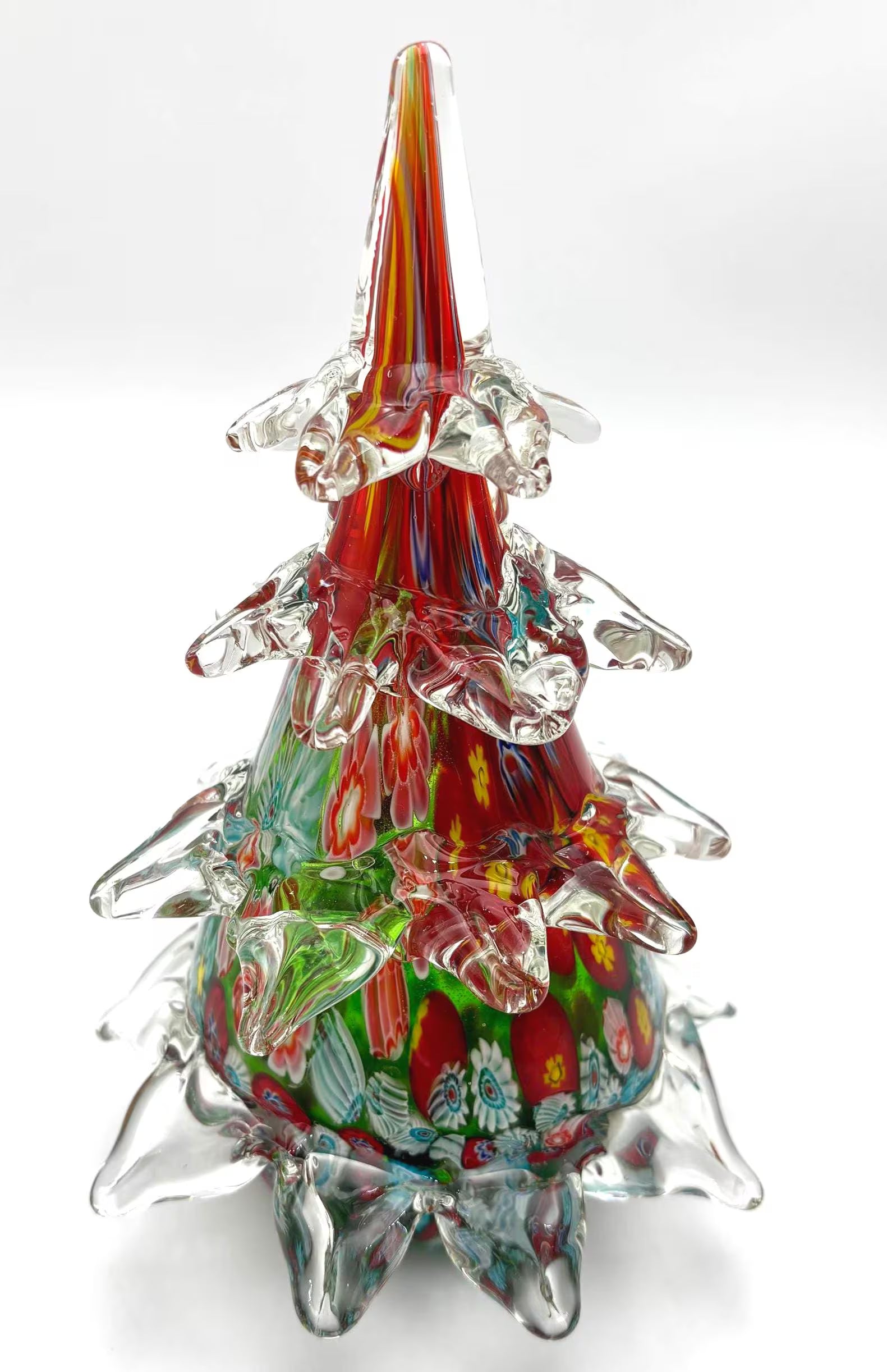 VINTAGE MURANO MILLEFIORI GLASS CHRISTMAS TREE | HAND BLOWN ITALIAN ART GLASS HOLIDAY SCULPTURE