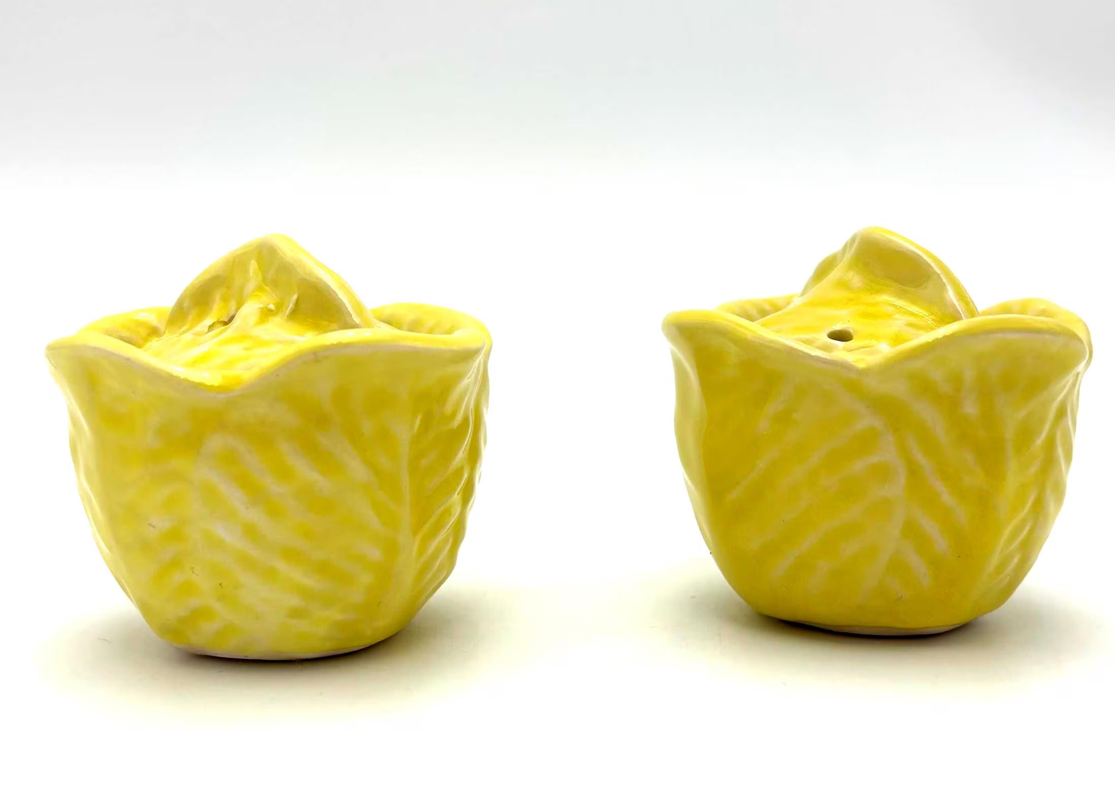 Vintage SECLA Portuguese Yellow Cabbage Leaf Salt and Pepper Shakers, Majolica Tableware, Mid Century Kitchen Decor, Rare Colorway Pair