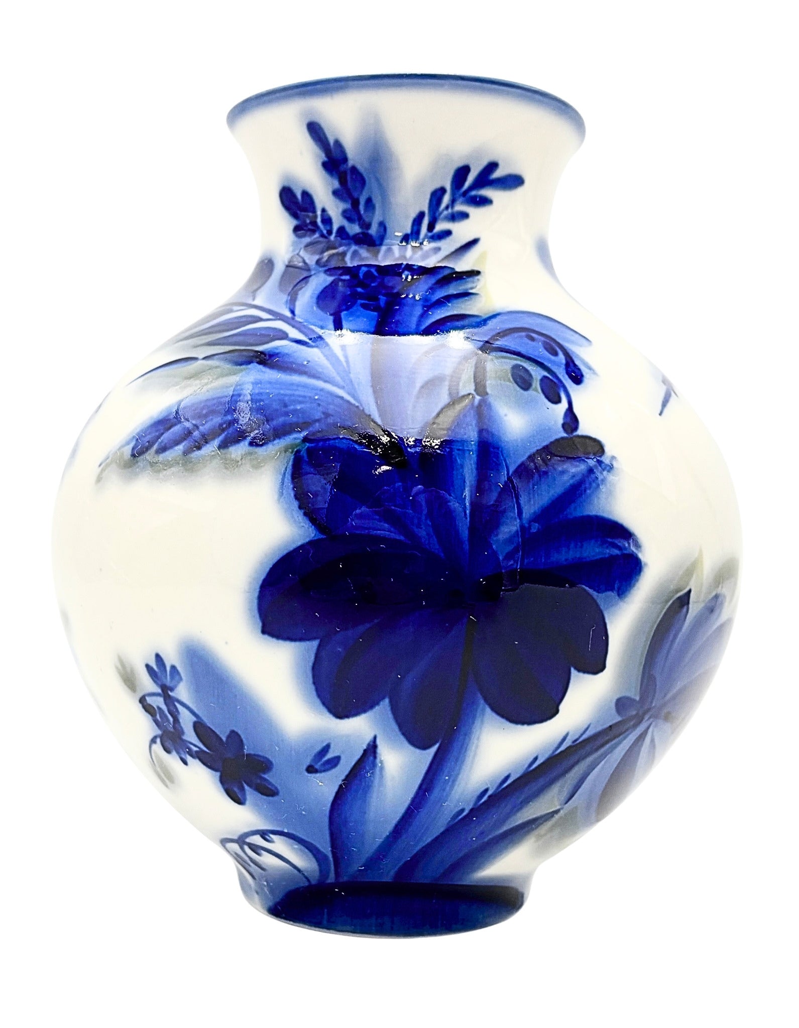VINTAGE LOMONOSOV LFZ HAND-PAINTED COBALT PORCELAIN VASE WITH DRAGONFLY MOTIF MADE IN USSR