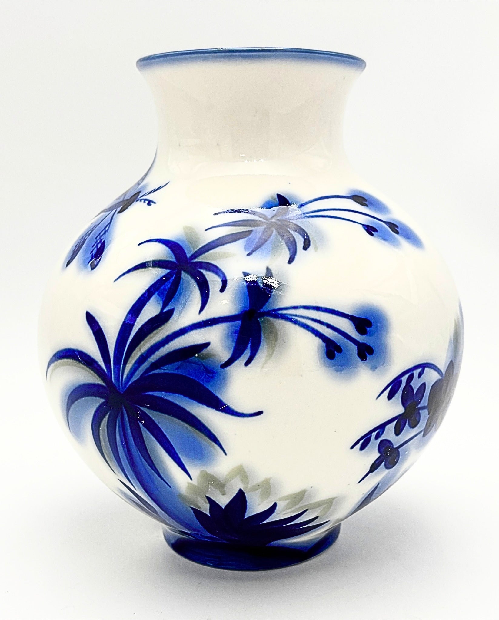 VINTAGE LOMONOSOV LFZ HAND-PAINTED COBALT PORCELAIN VASE WITH DRAGONFLY MOTIF MADE IN USSR