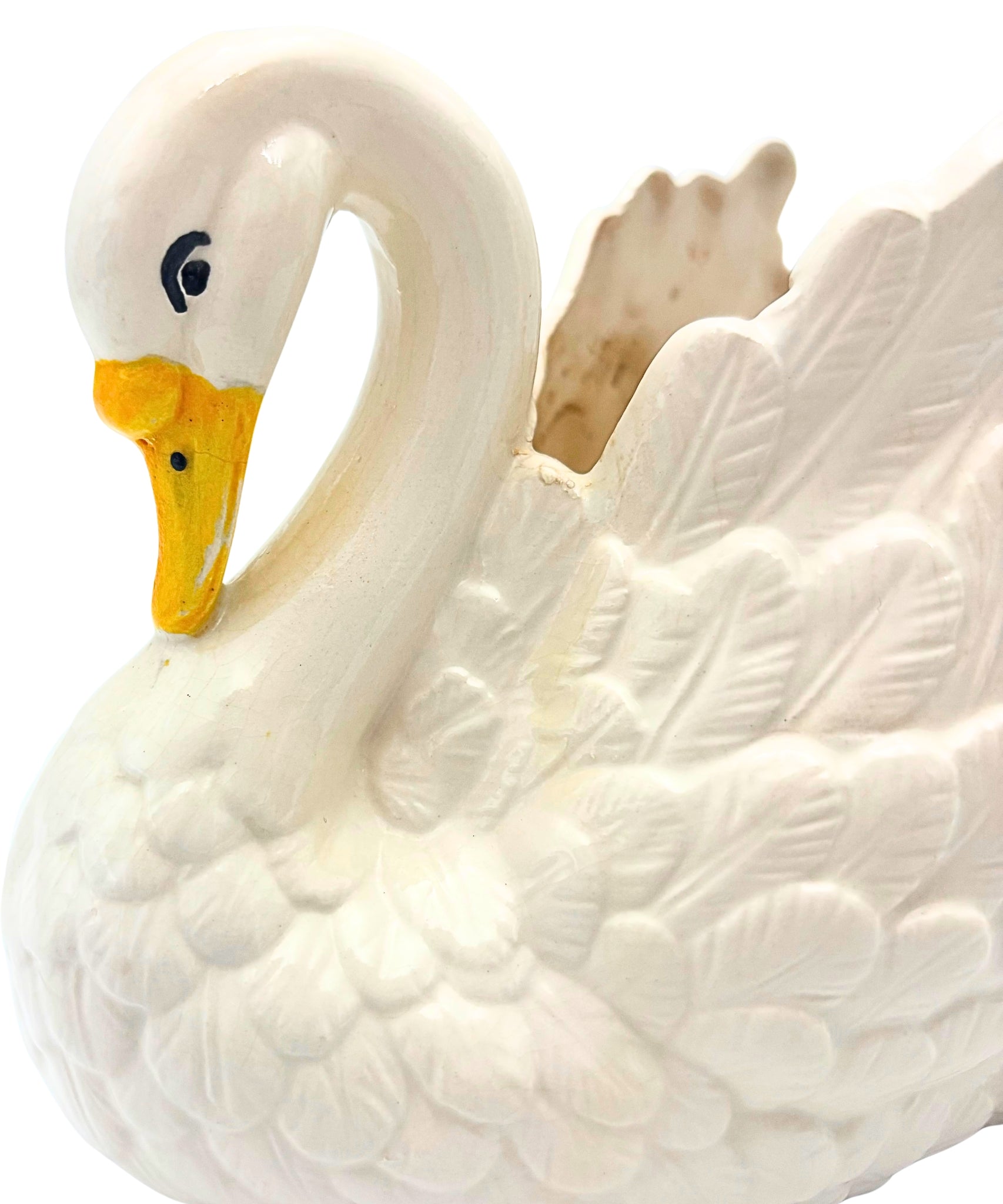 VINTAGE WHITE CERAMIC SWAN PLANTER