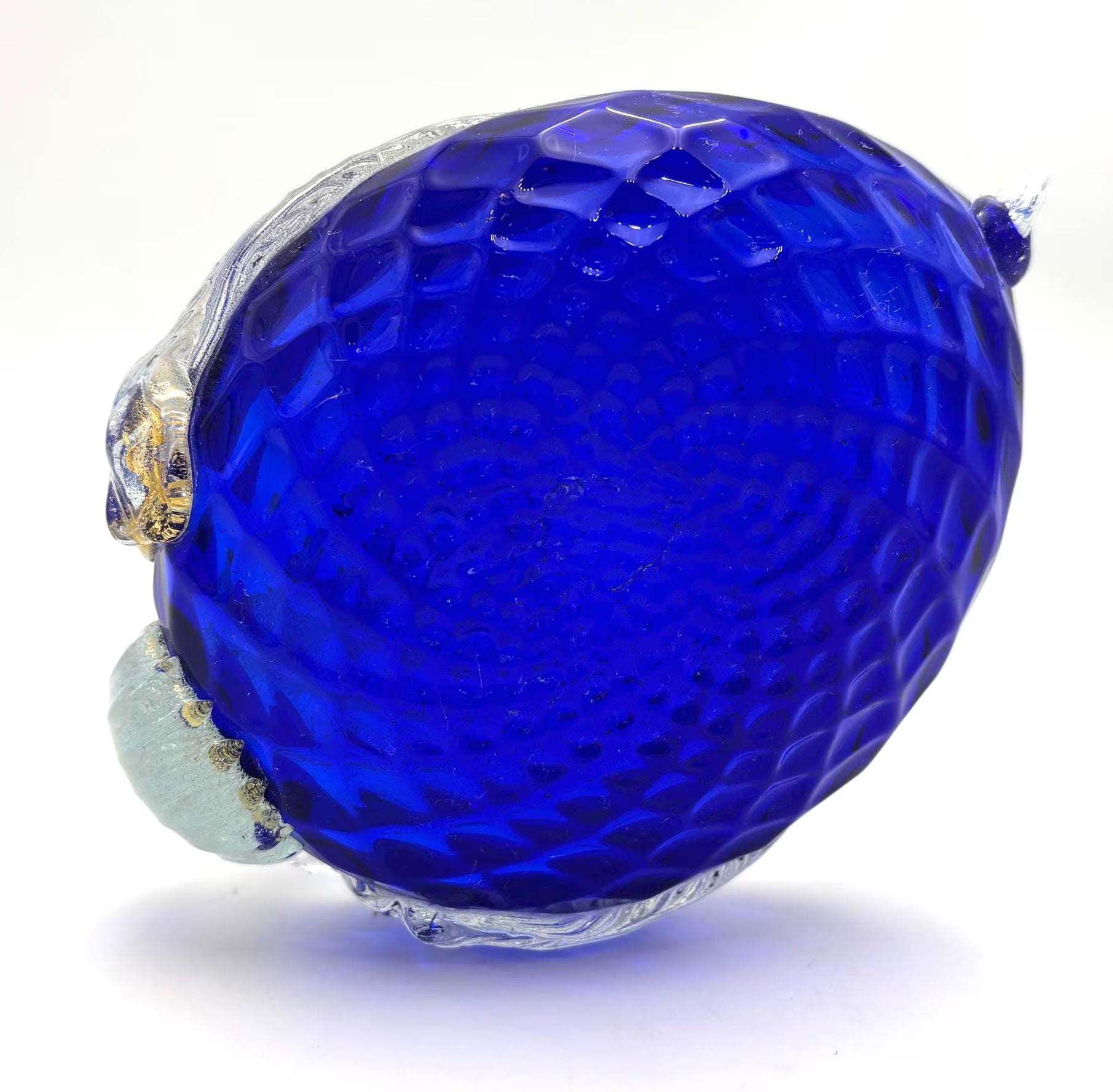 VINTAGE COBALT BLUE ART GLASS SWAN BOWL | GOLD AVENTURINE MURANO STYLE SCULPTURAL BIRD DISH