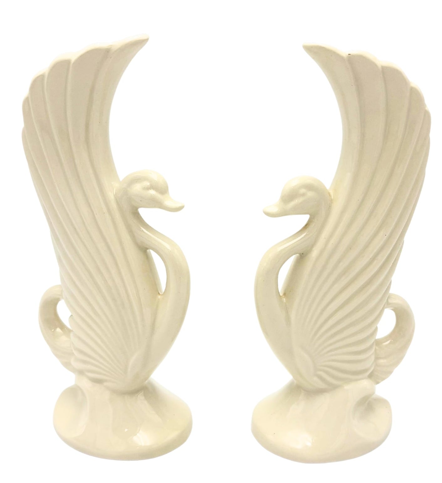 VINTAGE IVORY CERAMIC SWAN BUD VASES PAIR