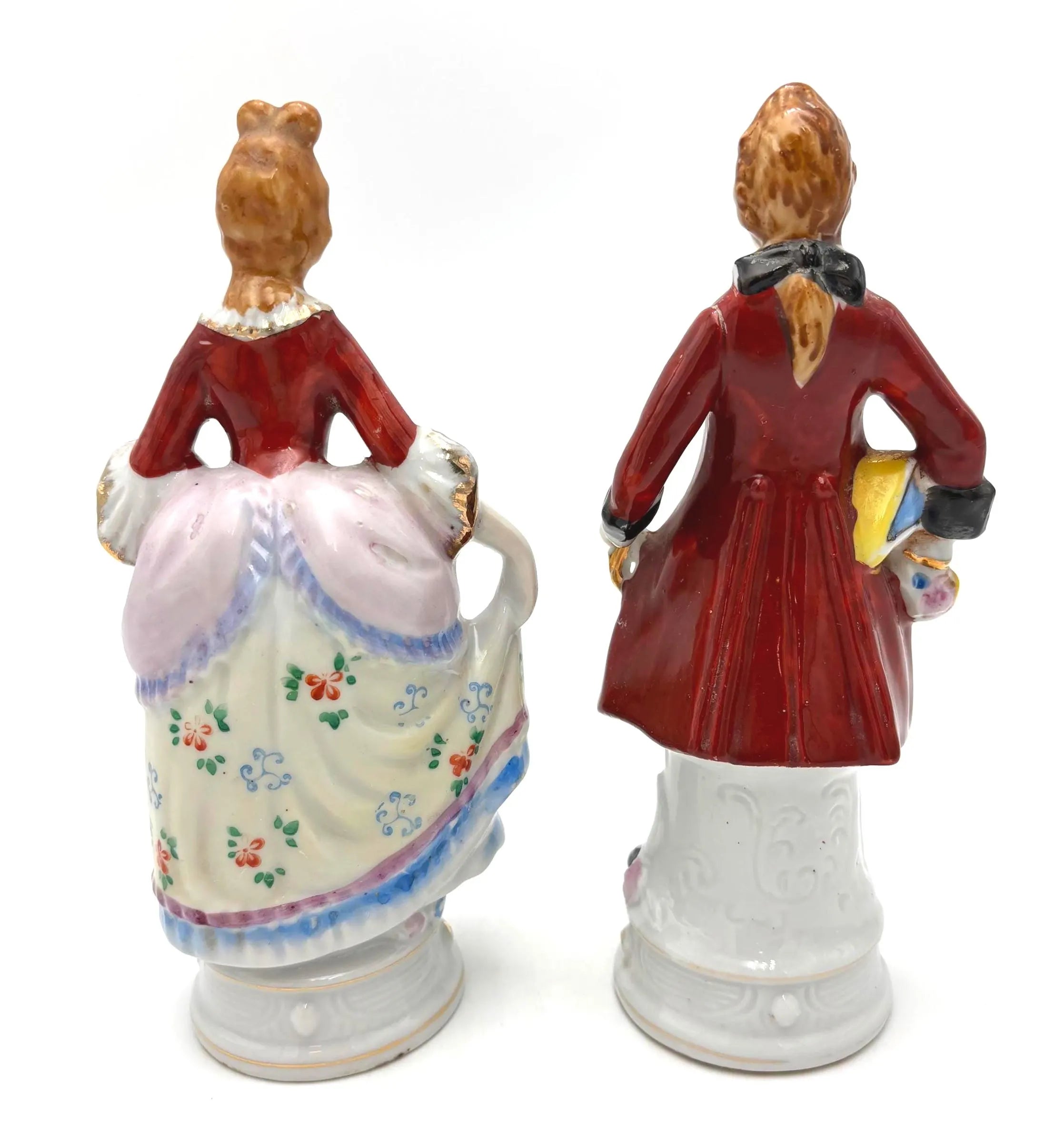 VINTAGE JAPANESE PORCELAIN FIGURINES PAIR | COLONIAL COUPLE HAND PAINTED VICTORIAN STYLE COURT FIGURES