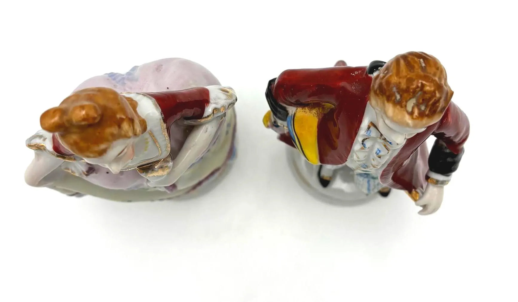 VINTAGE JAPANESE PORCELAIN FIGURINES PAIR | COLONIAL COUPLE HAND PAINTED VICTORIAN STYLE COURT FIGURES