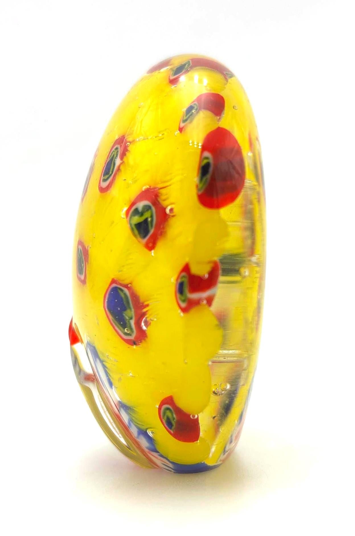 VINTAGE MURANO STYLE PEACOCK PAPERWEIGHT – YELLOW MILLEFIORI VENETIAN ART GLASS SCULPTURE