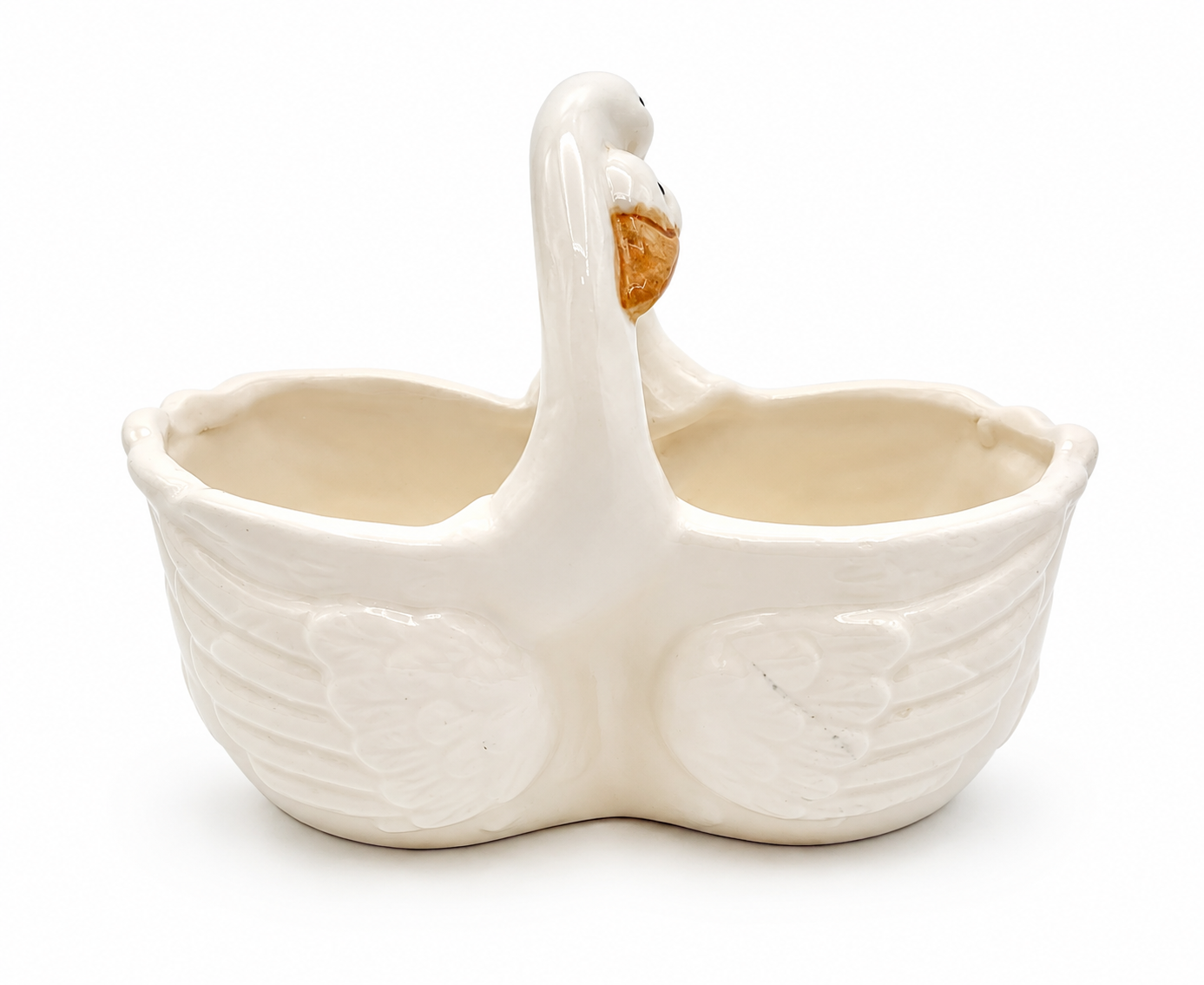 VINTAGE TAKAHASHI DOUBLE SWAN DISH | JAPANESE CERAMIC HOSTESSWARE CANDY BOWL VANITY DECOR