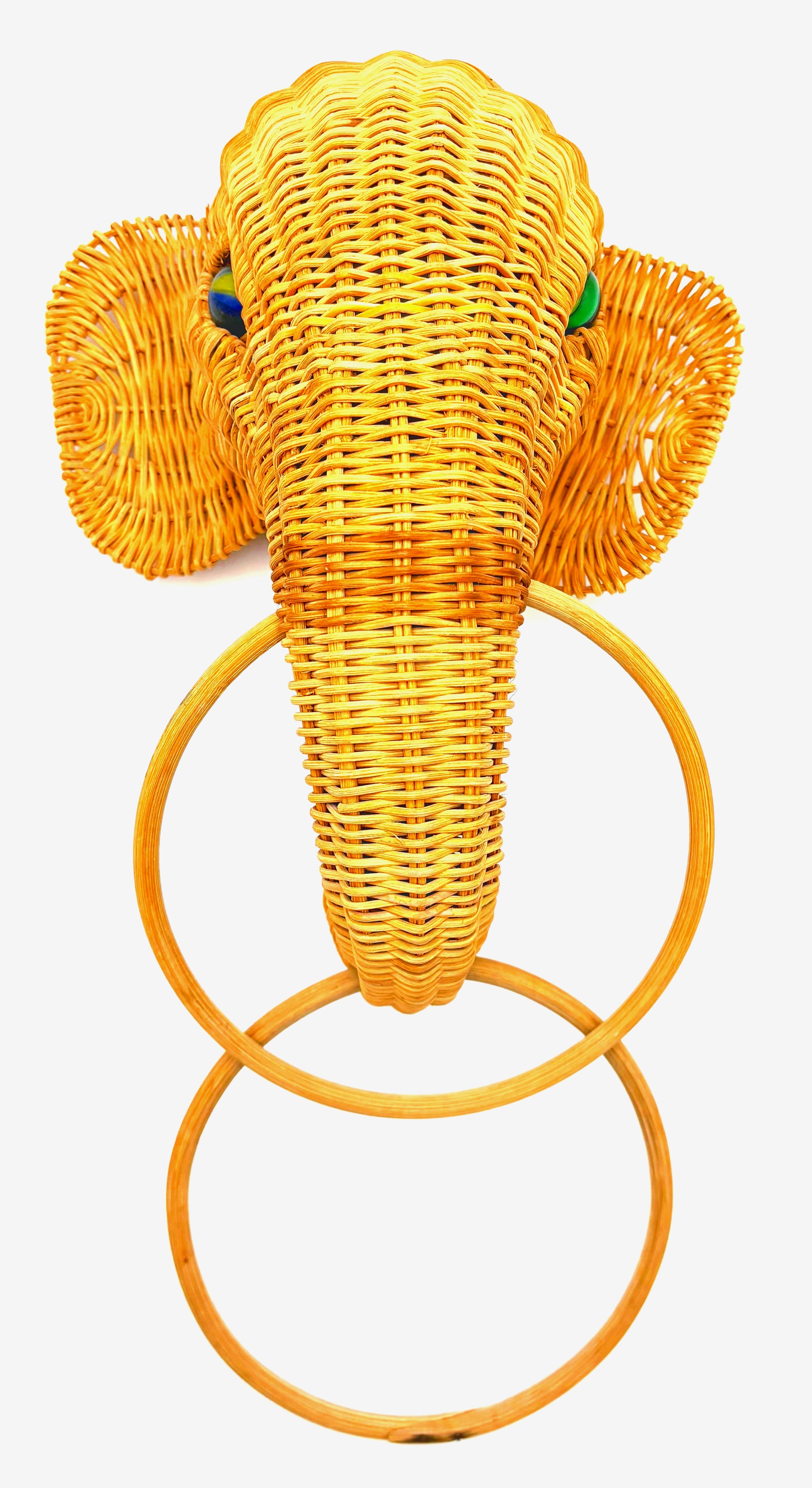 VINTAGE WICKER ELEPHANT TOWEL RINGS