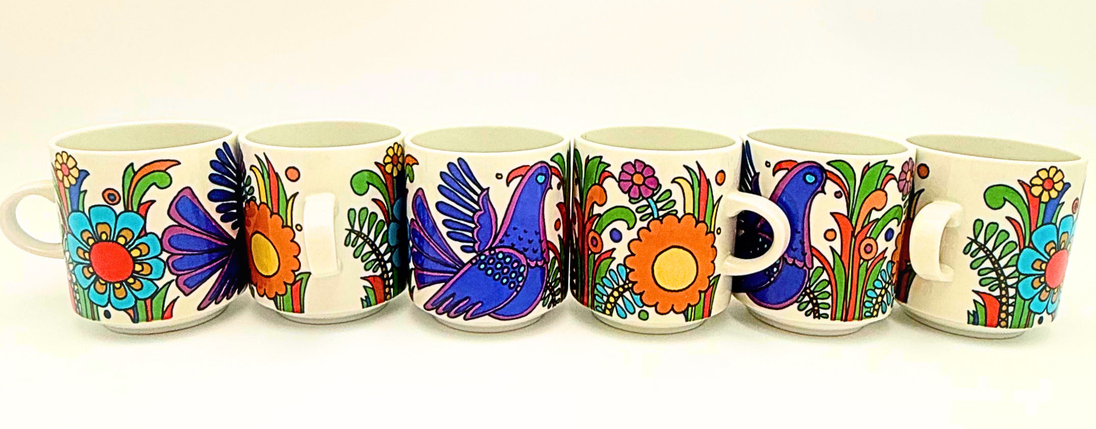 Vintage Villeroy & Boch Acapulco Luncheon Plates & Cups 13 Piece Set