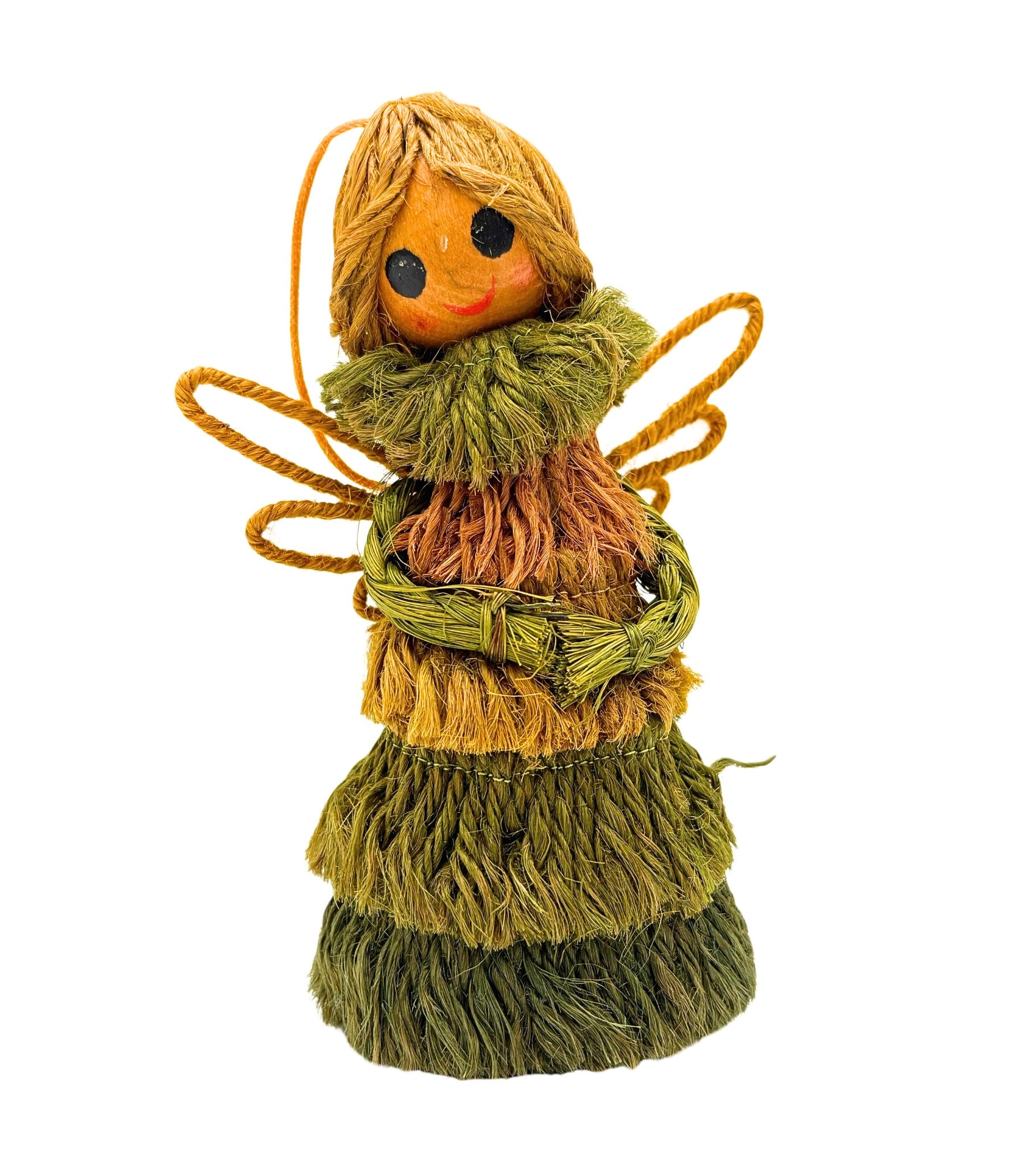 VINTAGE ARDCO RAFFIA ANGEL ORNAMENT – 1970S FOLK ART CHRISTMAS DECOR