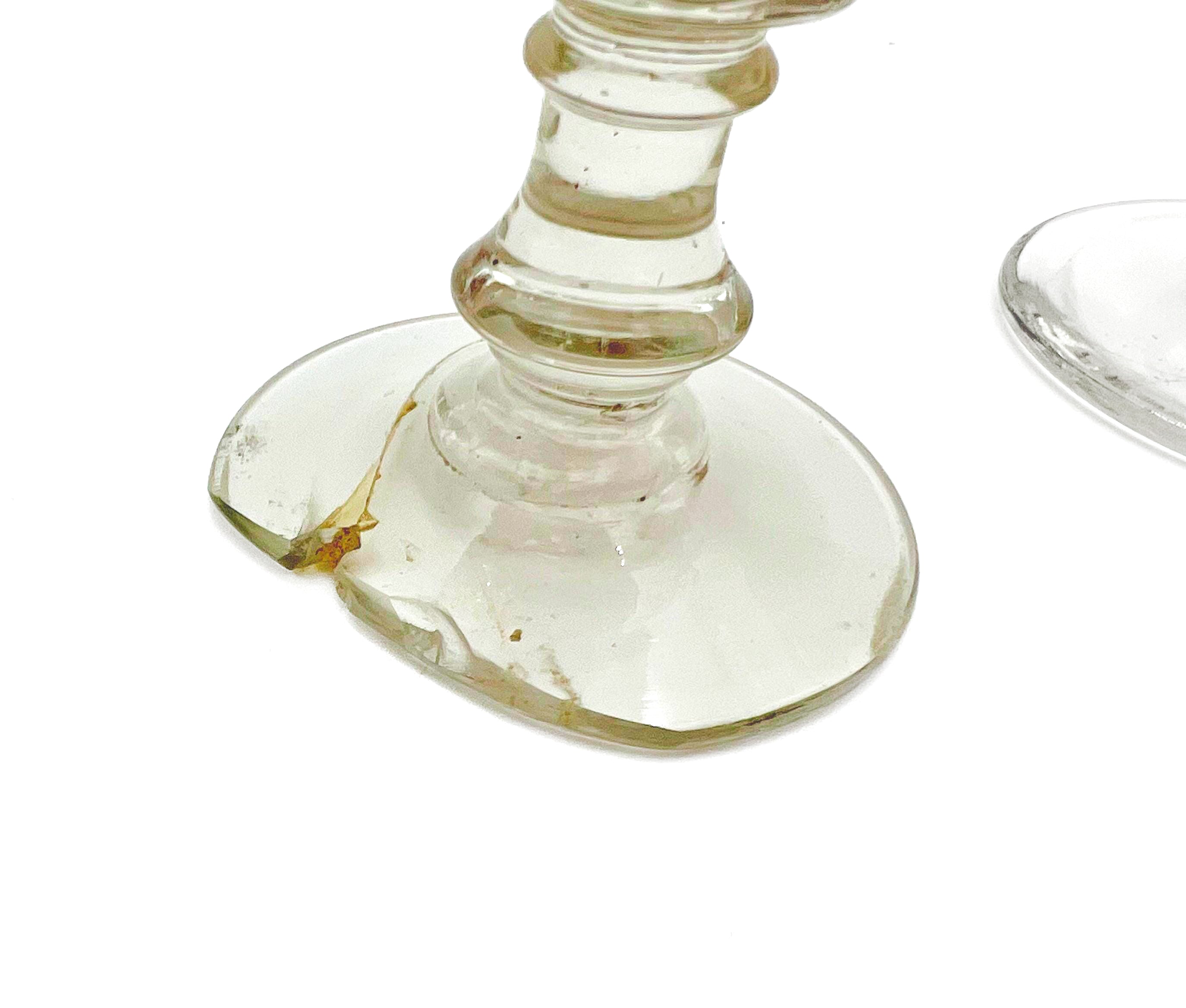 Rare 19th-century French antique blown glass stand featuring an internal white sulphide cameo medallion.