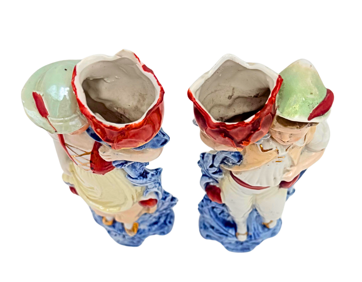 Antique German Porcelain Figural Tulip Vases Pair Boy & Girl 8078