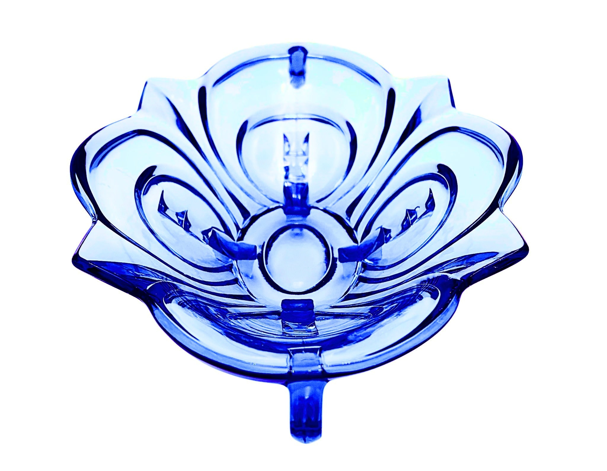 VINTAGE DRESDEN BLUE PRESSED GLASS BOWL ATTRIBUTED TO AUGUST WALTHER & SOHNE GERMAN ART DECO CENTERPIECE