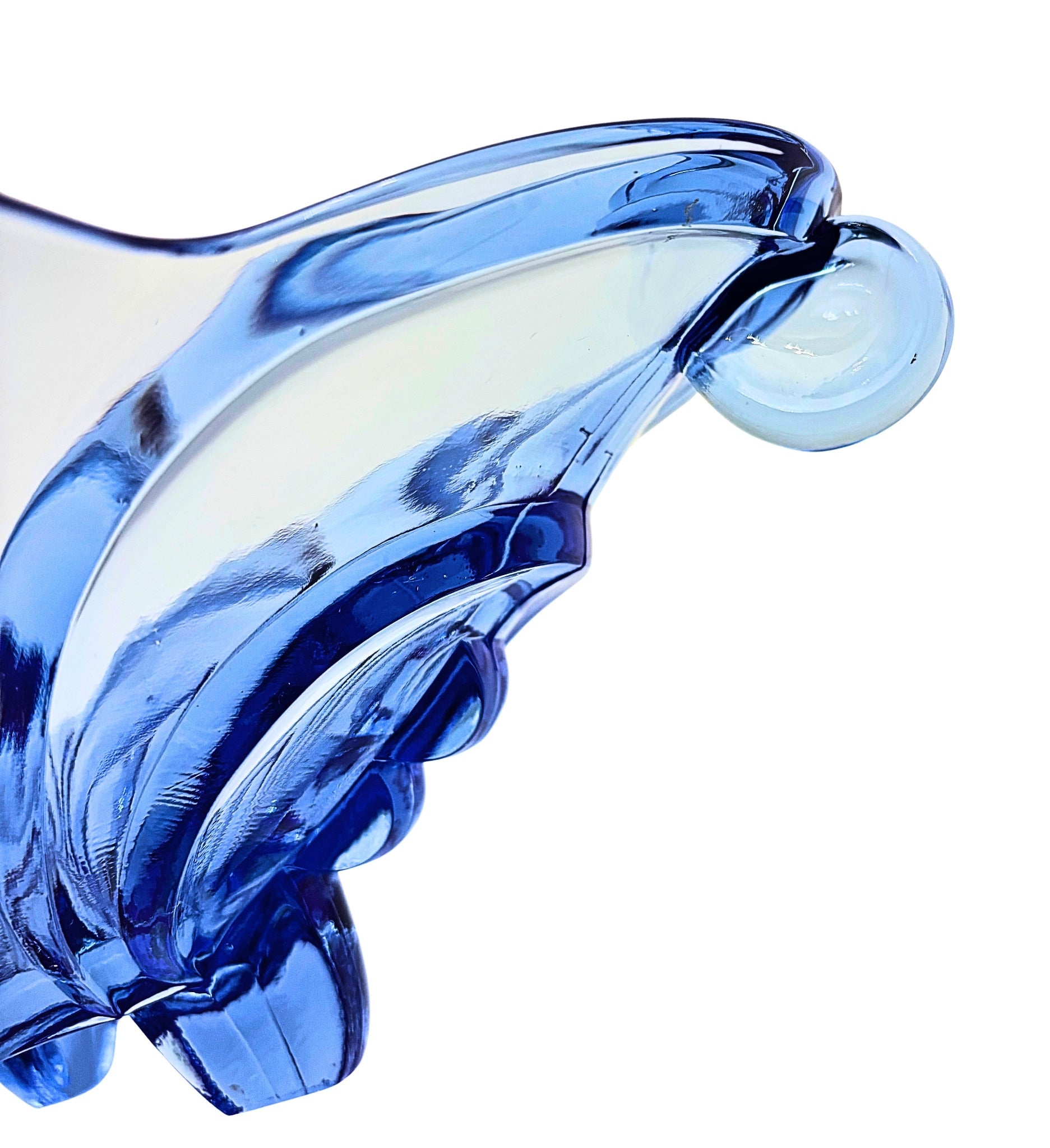 VINTAGE DRESDEN BLUE PRESSED GLASS BOWL ATTRIBUTED TO AUGUST WALTHER & SOHNE GERMAN ART DECO CENTERPIECE