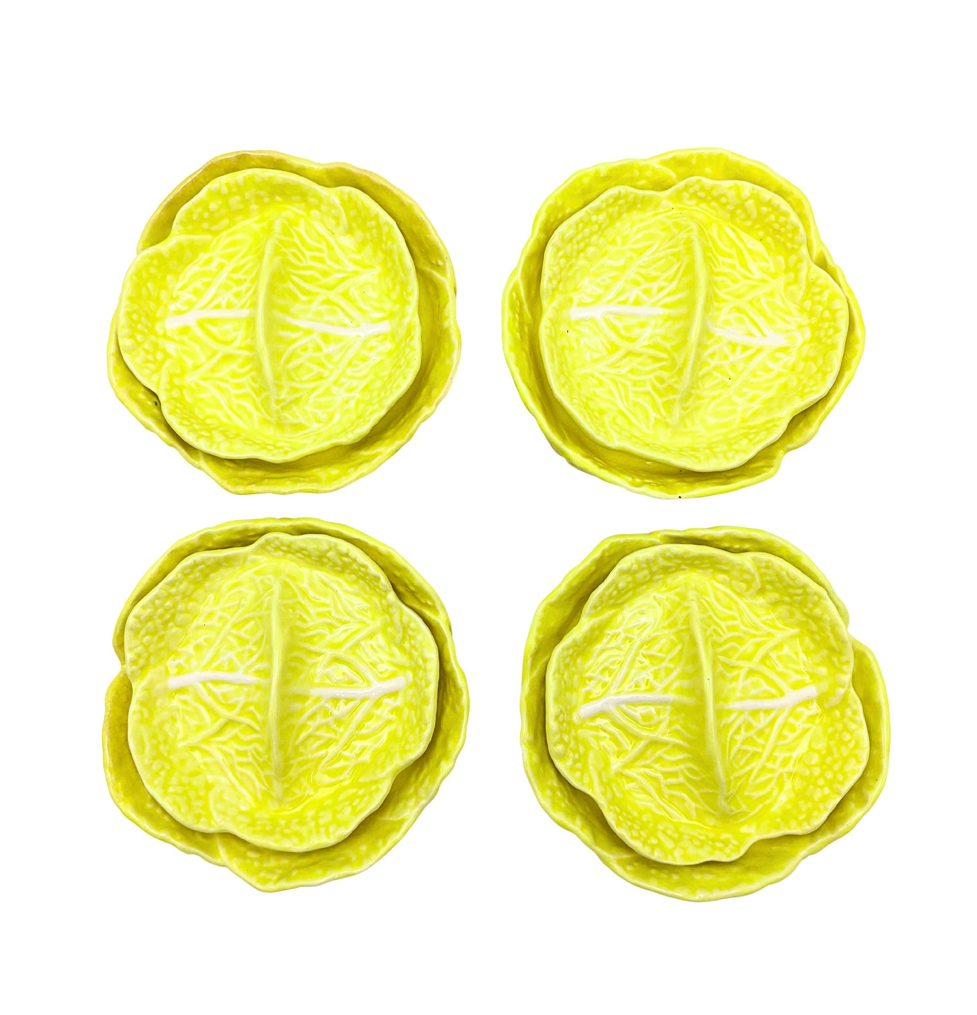 VINTAGE CHARTREUSE CABBAGE BOWLS SET OF 4 – LIDDED CERAMIC TUREENS