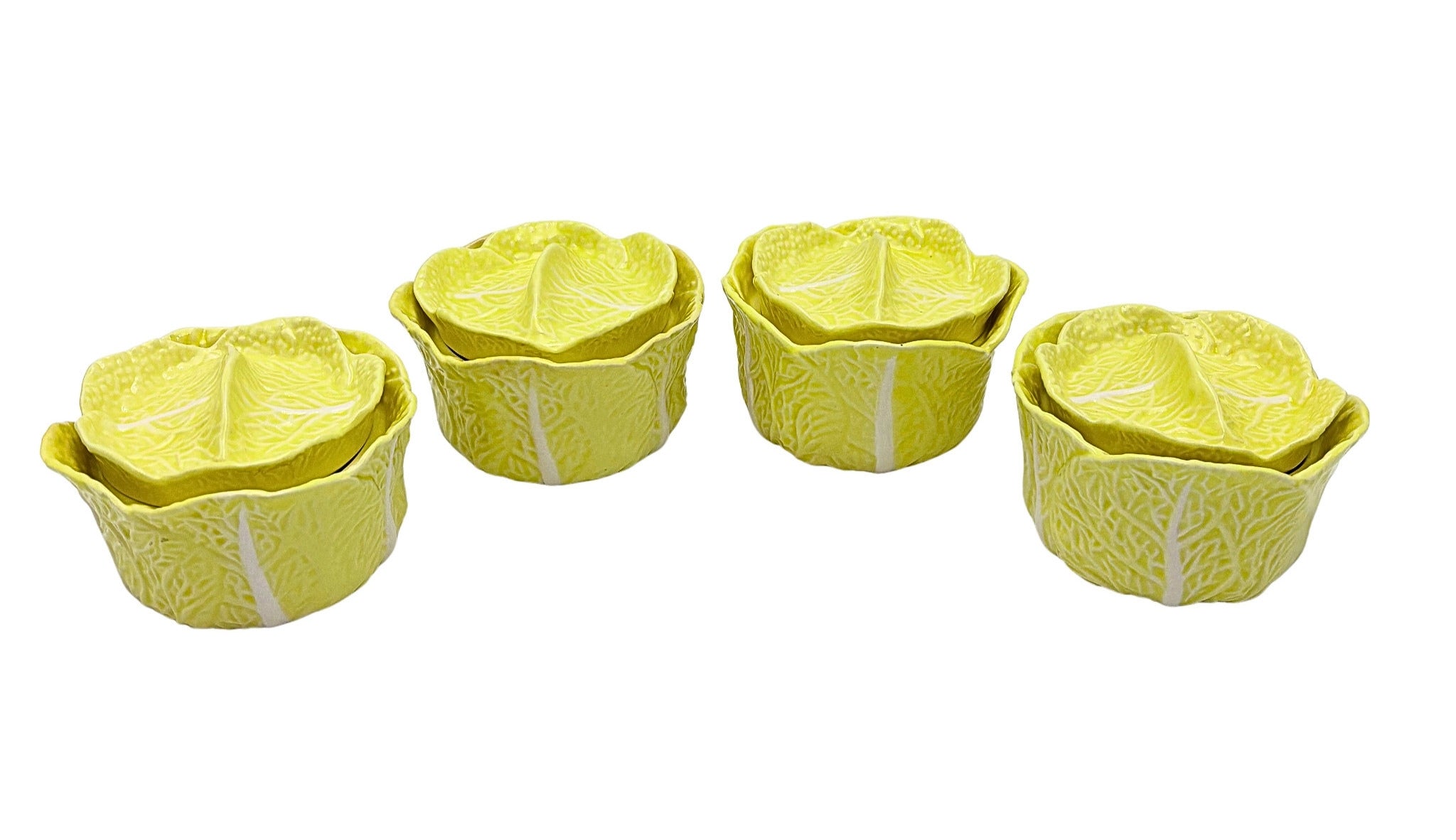 VINTAGE CHARTREUSE CABBAGE BOWLS SET OF 4 – LIDDED CERAMIC TUREENS