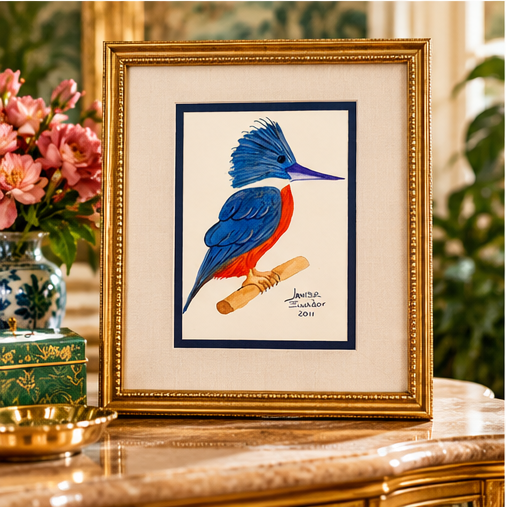 Original Kingfisher Bird Painting by Javier – Signed 2011 Ecuadorian Tropical Wildlife Art