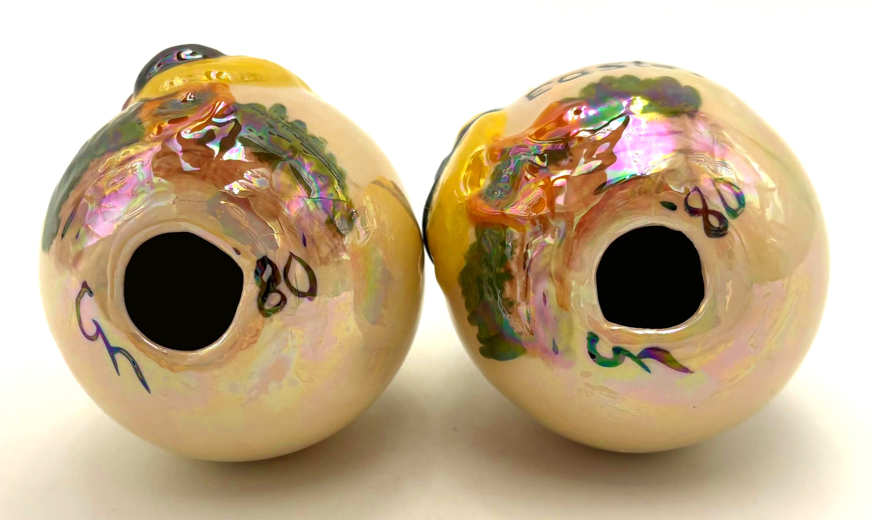 VINTAGE IRIDESCENT EASTER EGG FIGURINES WITH DUCKLINGS – SET OF 2
