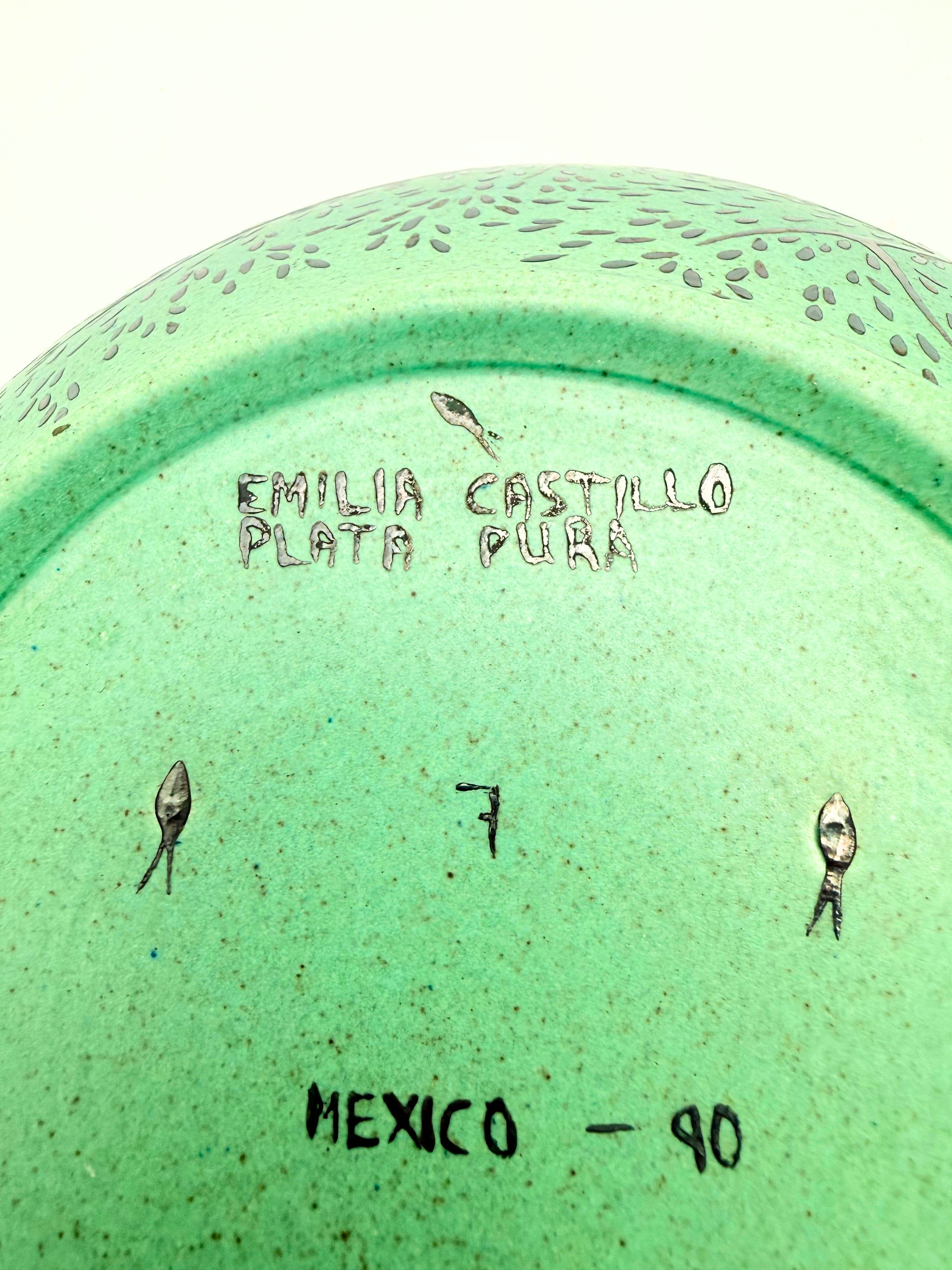 Vintage Emilia Castillo Plata Pura Turquoise Bird Bowl Mexico 1990