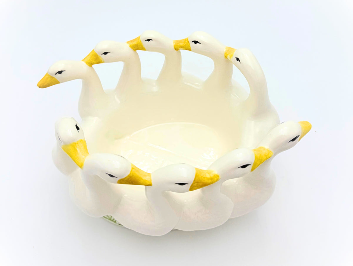 Vintage Ceramic Goose Planter Cachepot | 10 Geese Centerpiece | Cottagecore English Country Decor
