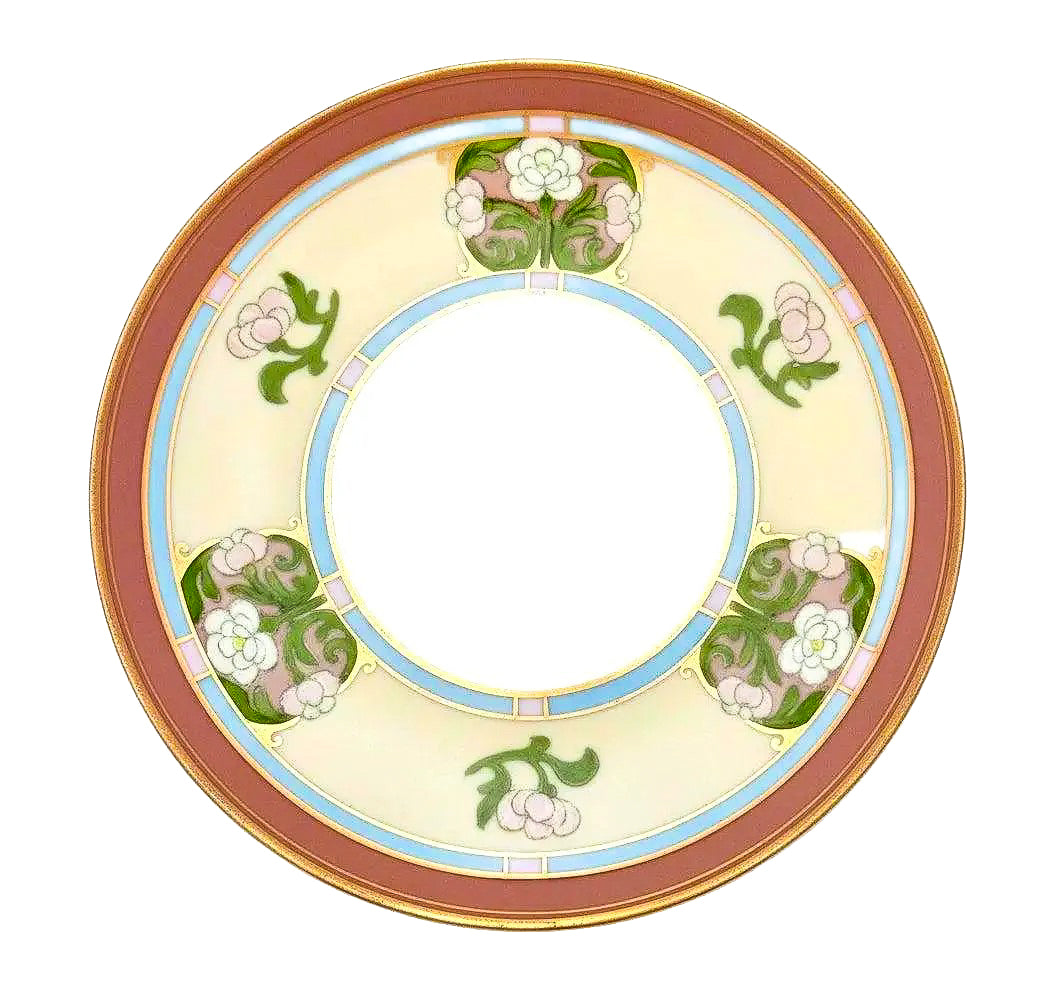 Set of 5 antique Morimura Nippon bread and butter plates with delicate hand-painted floral borders.