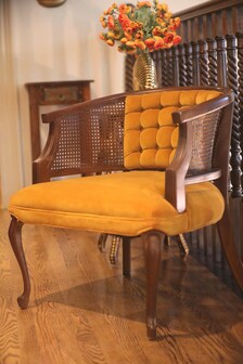 VINTAGE HOLLYWOOD REGENCY GOLD TUFTED CANE BACK ACCENT CHAIR | THE ACCENT LINE