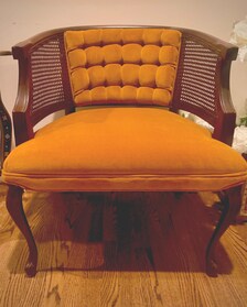 VINTAGE HOLLYWOOD REGENCY GOLD TUFTED CANE BACK ACCENT CHAIR | THE ACCENT LINE